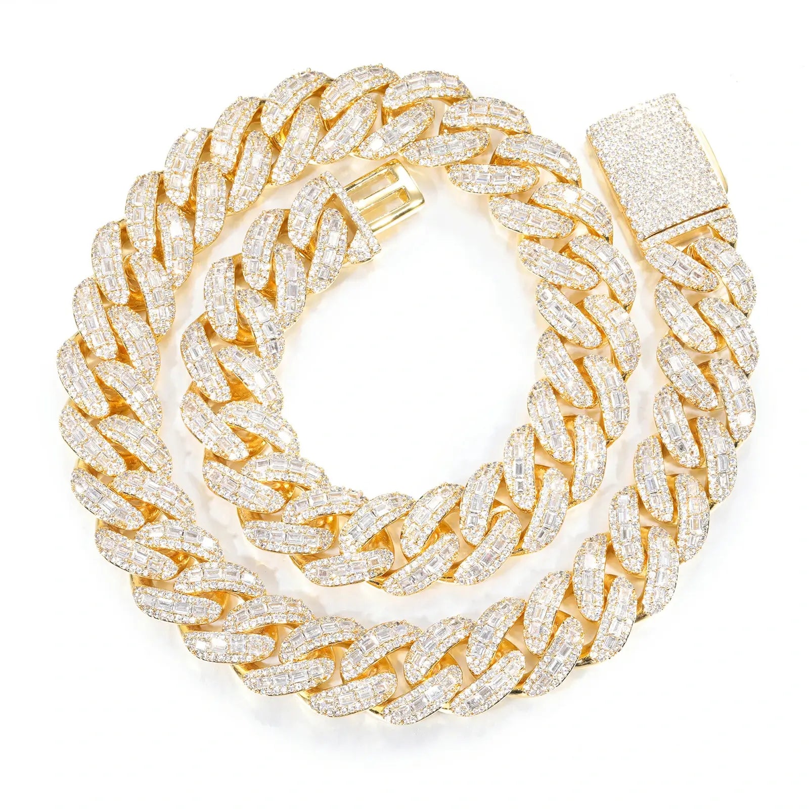 18mm S925 Baguette Moissanite Curb Cuban Link Chain