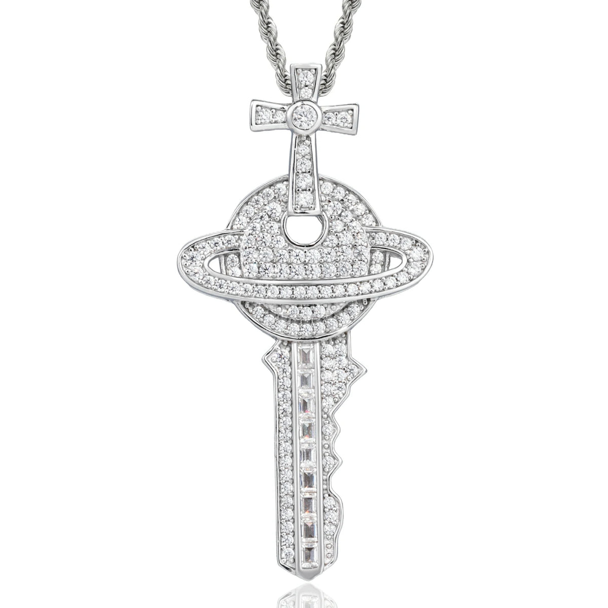 S925 Moissanite Cross Saturn Key Pendant