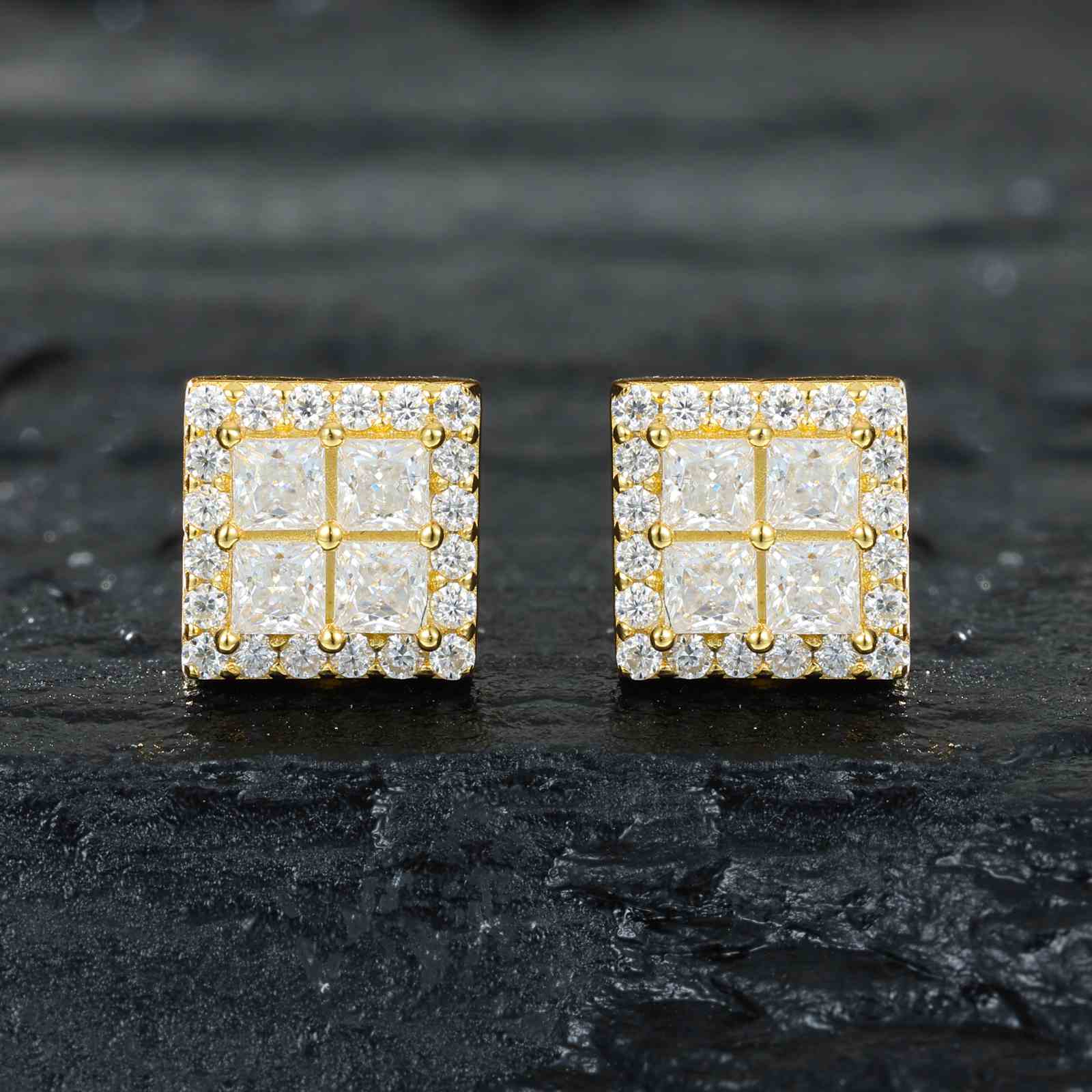 S925 Moissanite Window Square Stud Earrings