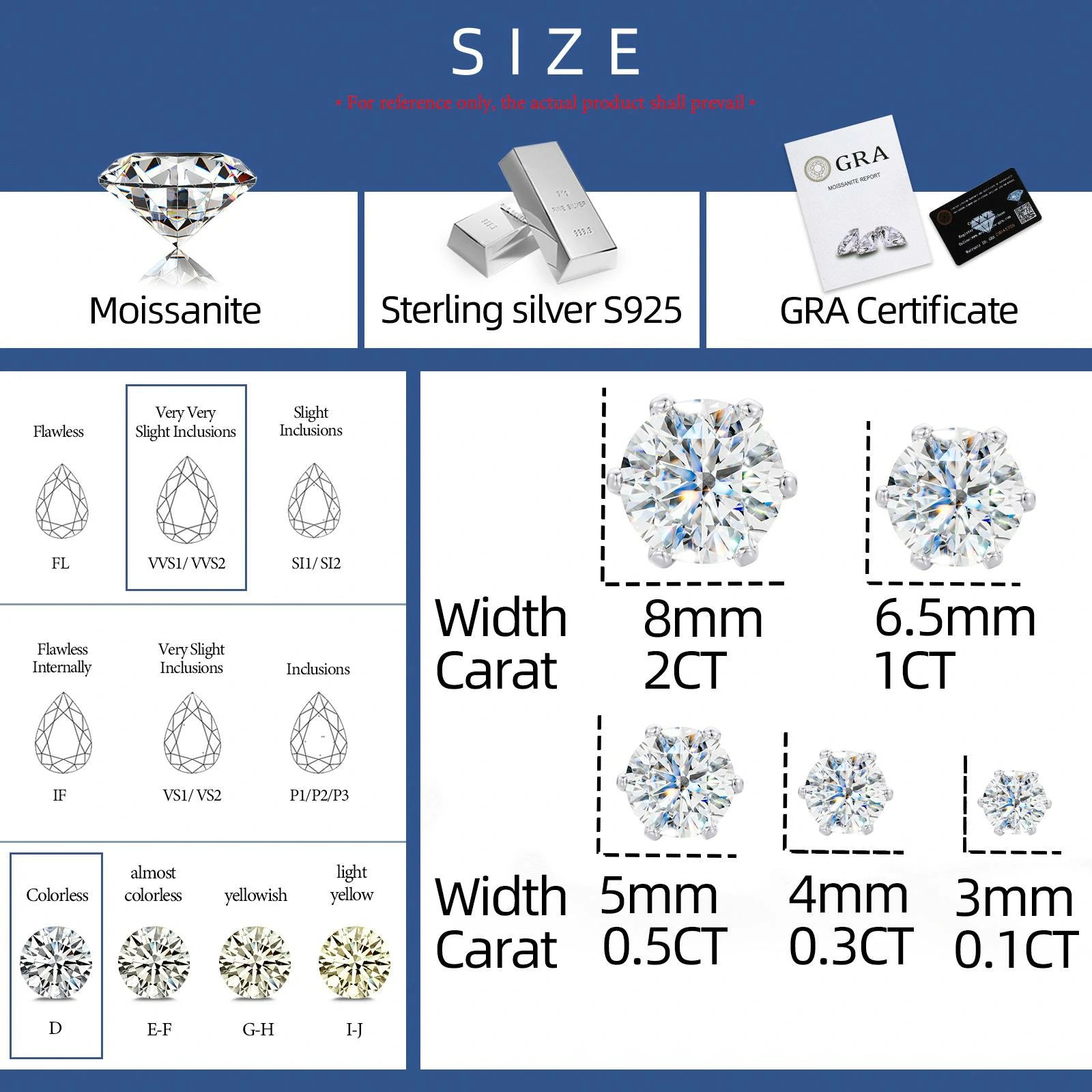 S925 6 Prong Setting Moissanite Solitaire Stud Earrings