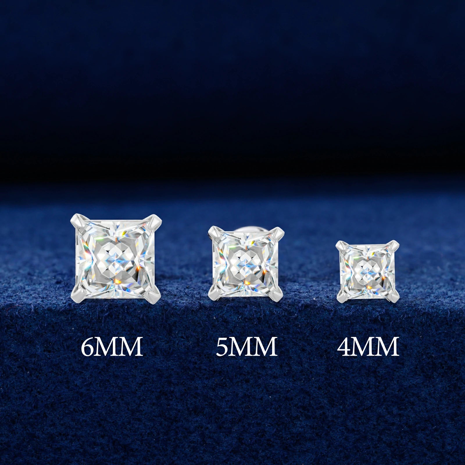 S925 Princess Cut Moissanite Solitaire Stud Earrings