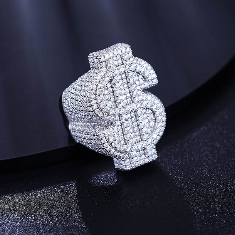 S925 Micro Pave Moissanite US Dollar Ring