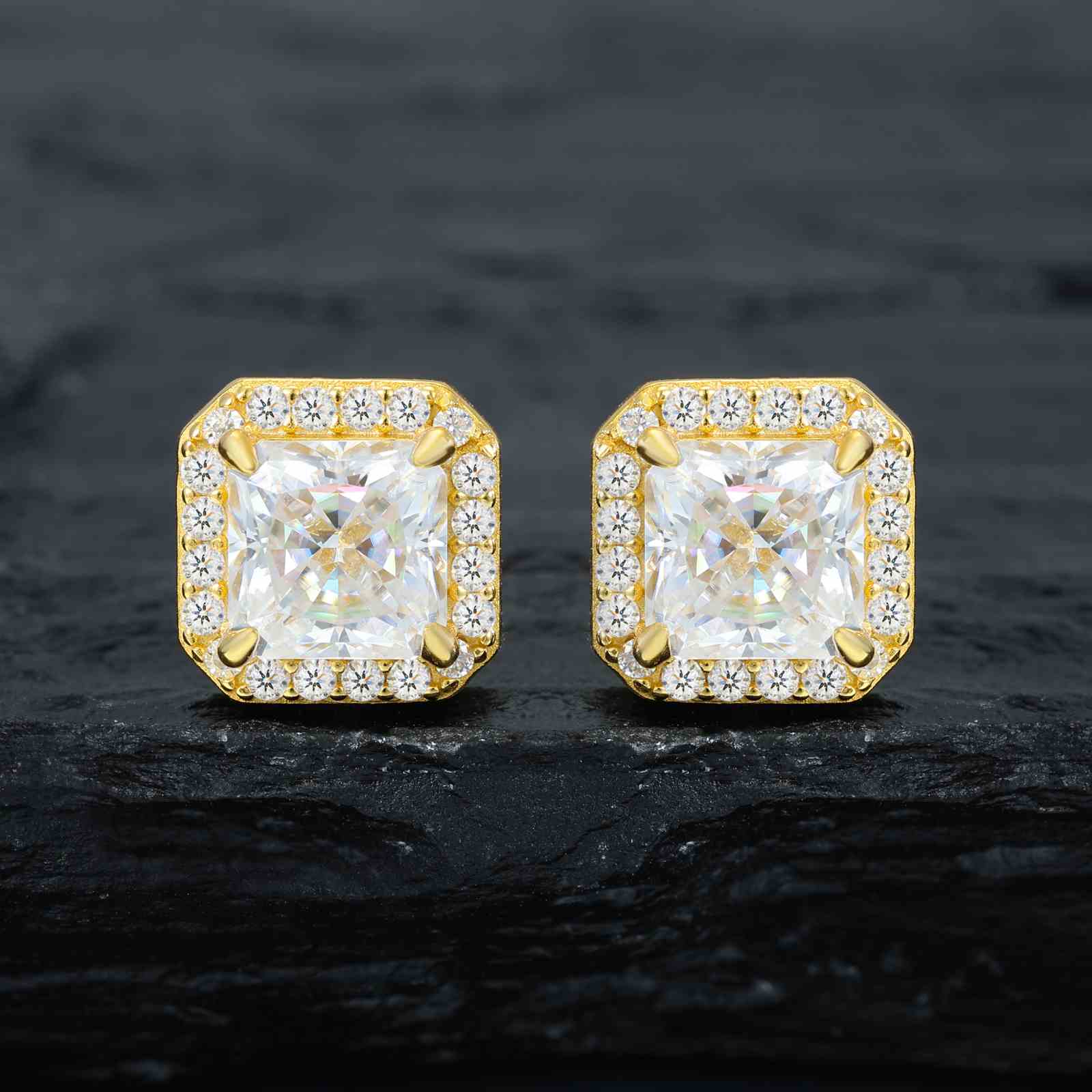 S925 Asscher Cut Moissanite Halo Stud Earrings