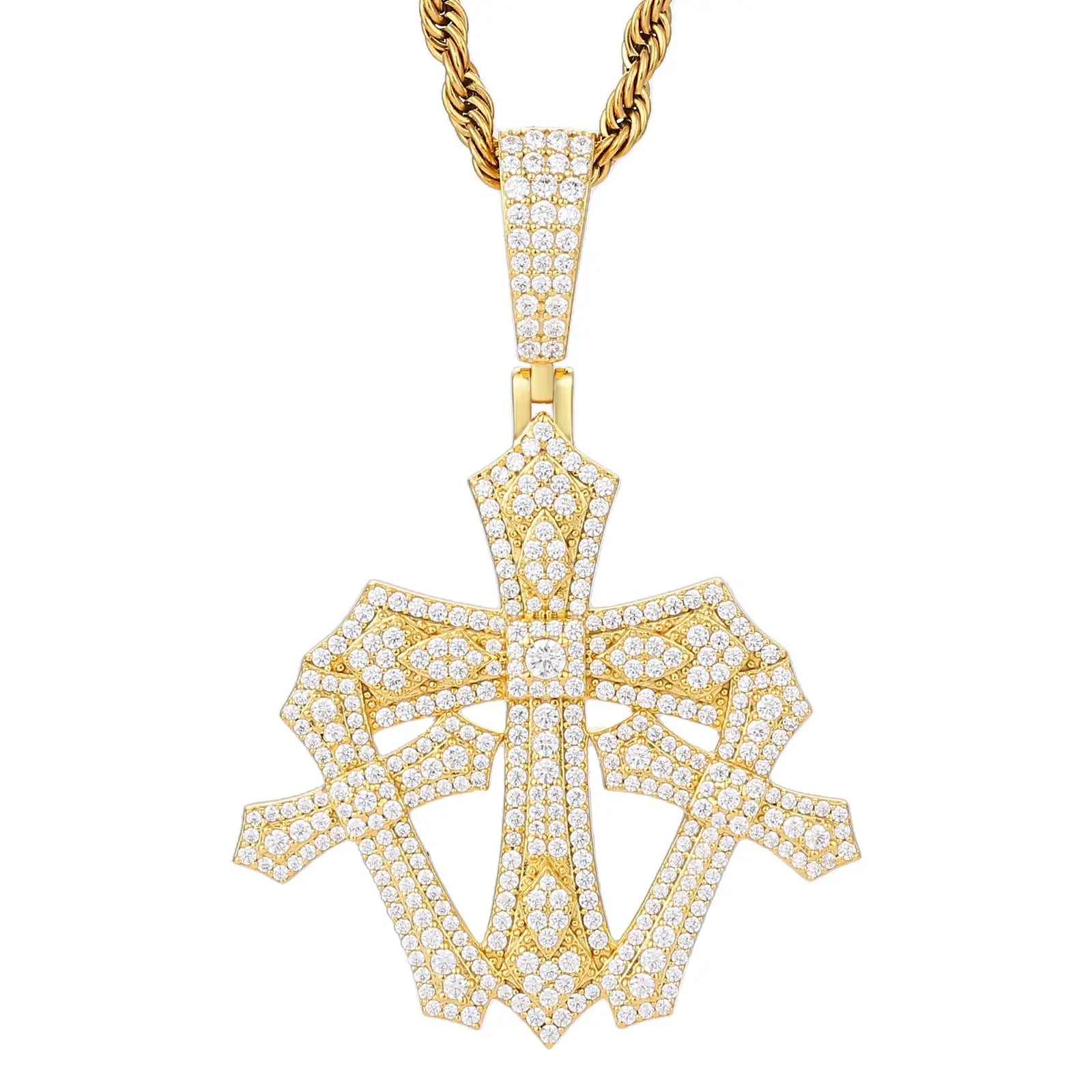 S925 Moissanite Triple Iris Cross Pendant