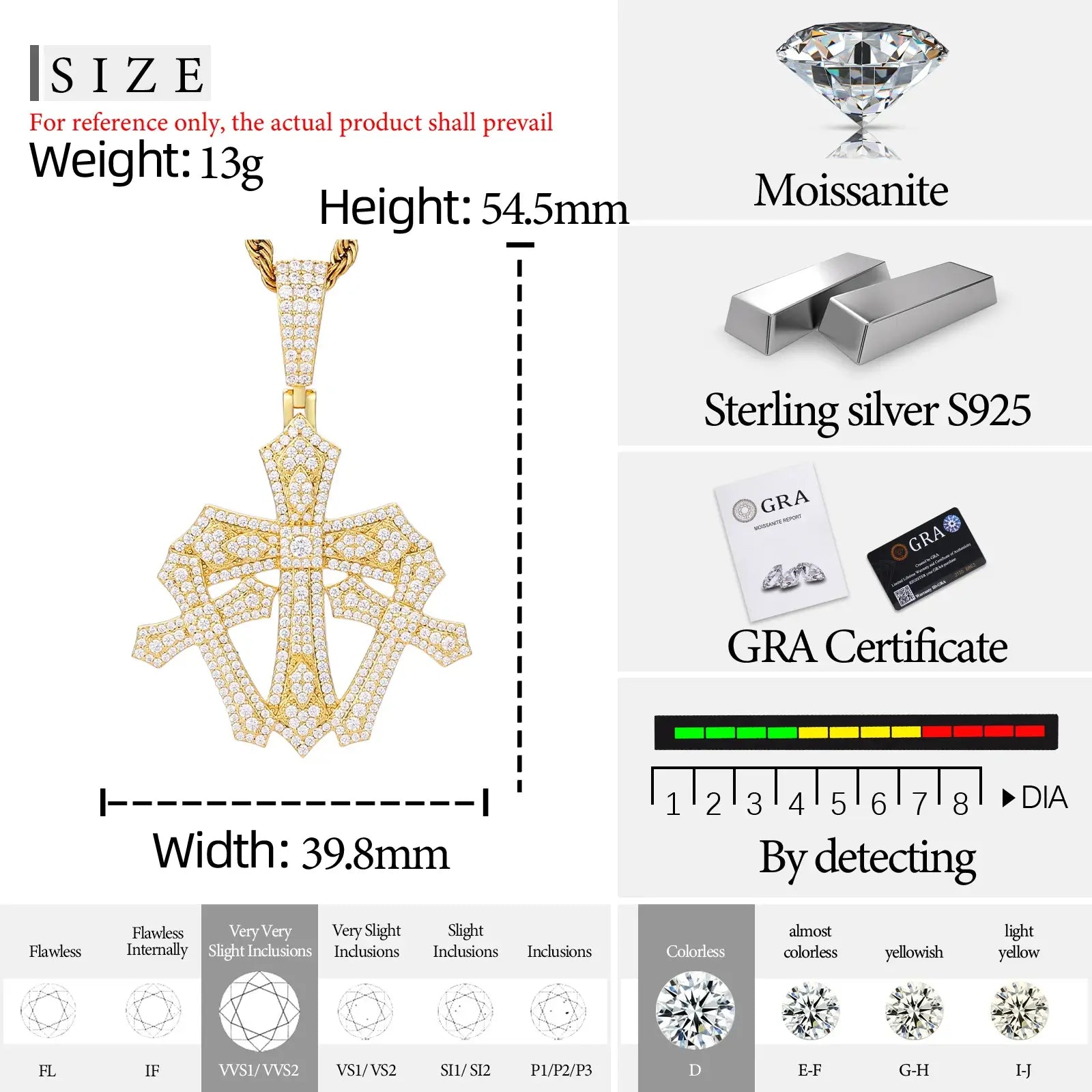 S925 Moissanite Triple Iris Cross Pendant