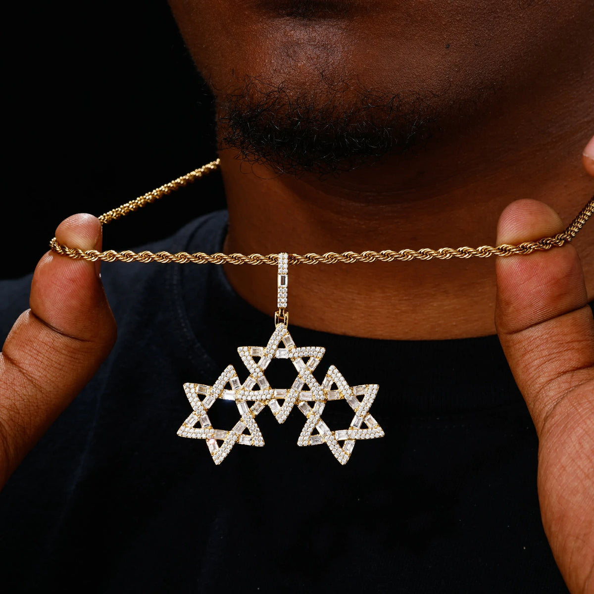S925 Moissanite Triple Star of David Pendant