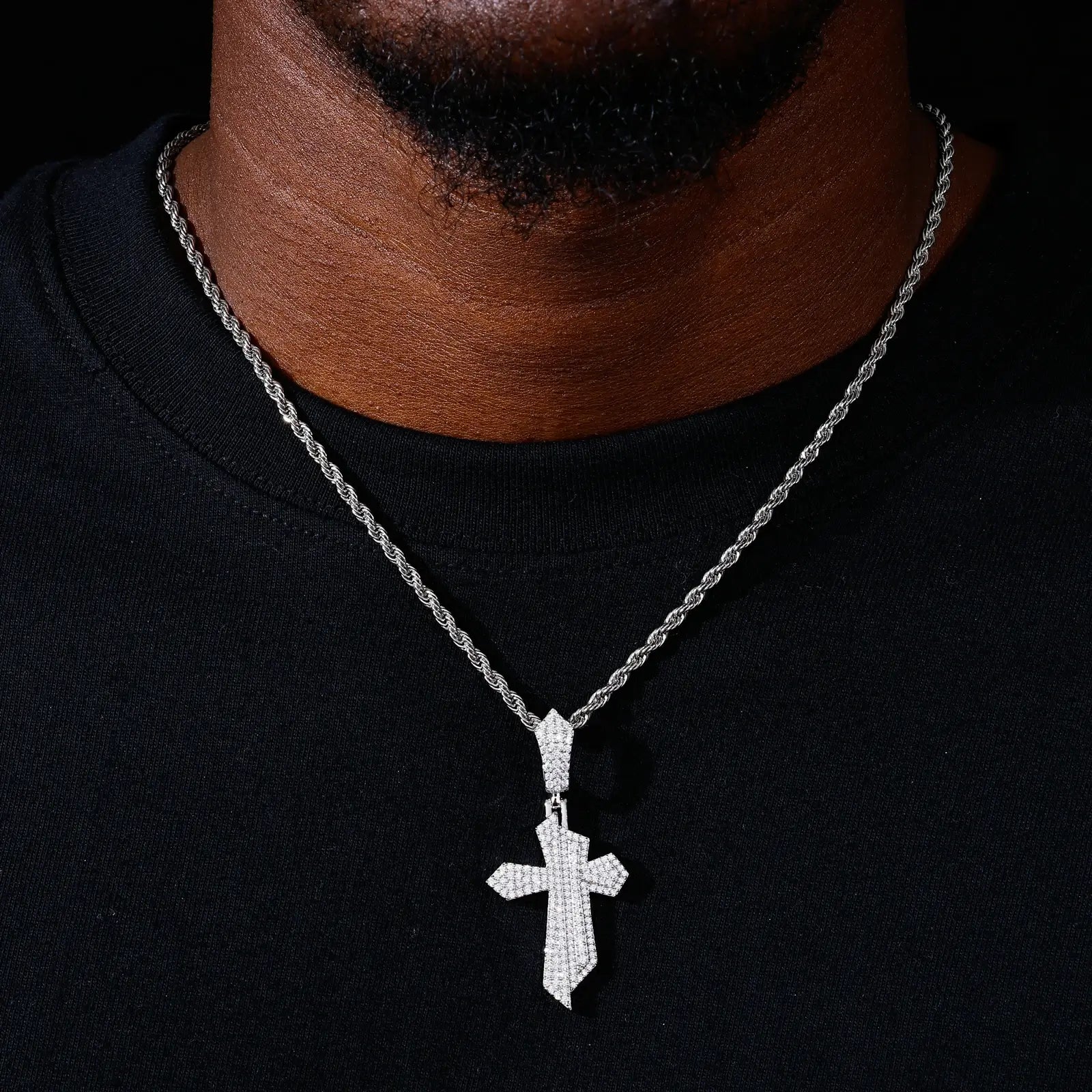 S925 Moissanite Displacement Cross Pendant