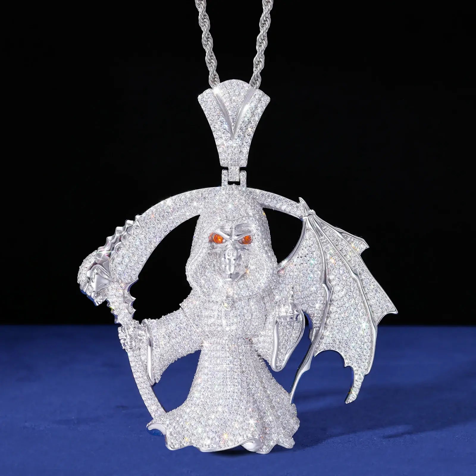 S925 Moissanite Winged Grim Reaper Pendant | One-finger Salute