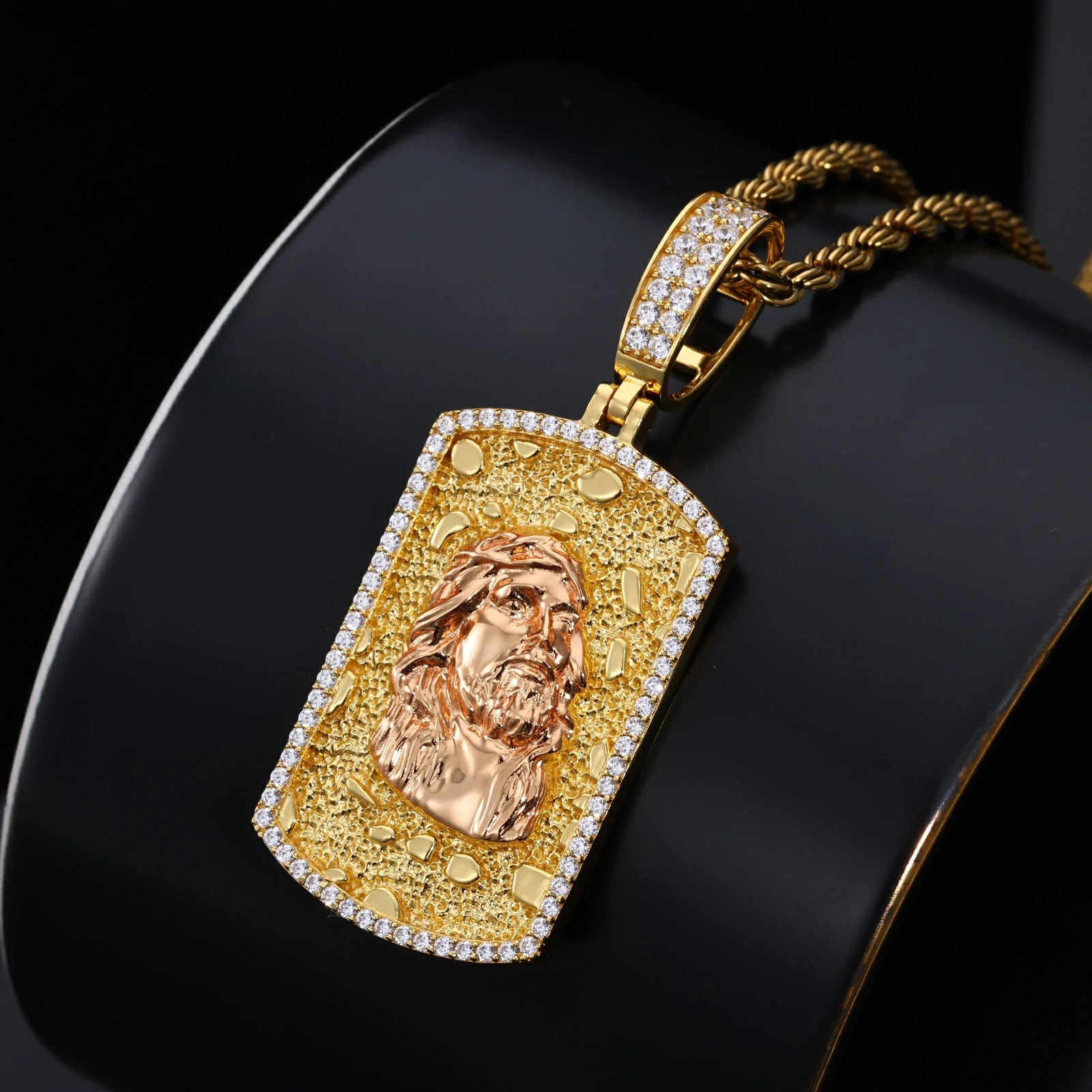 S925 Moissanite Gold Nugget Jesus Dog Tag Pendant