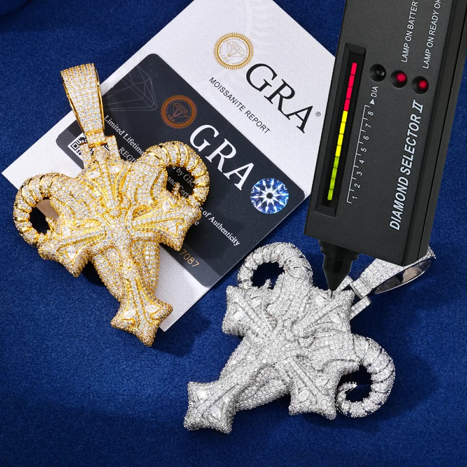 S925 Moissanite Cross Goat Head Pendant