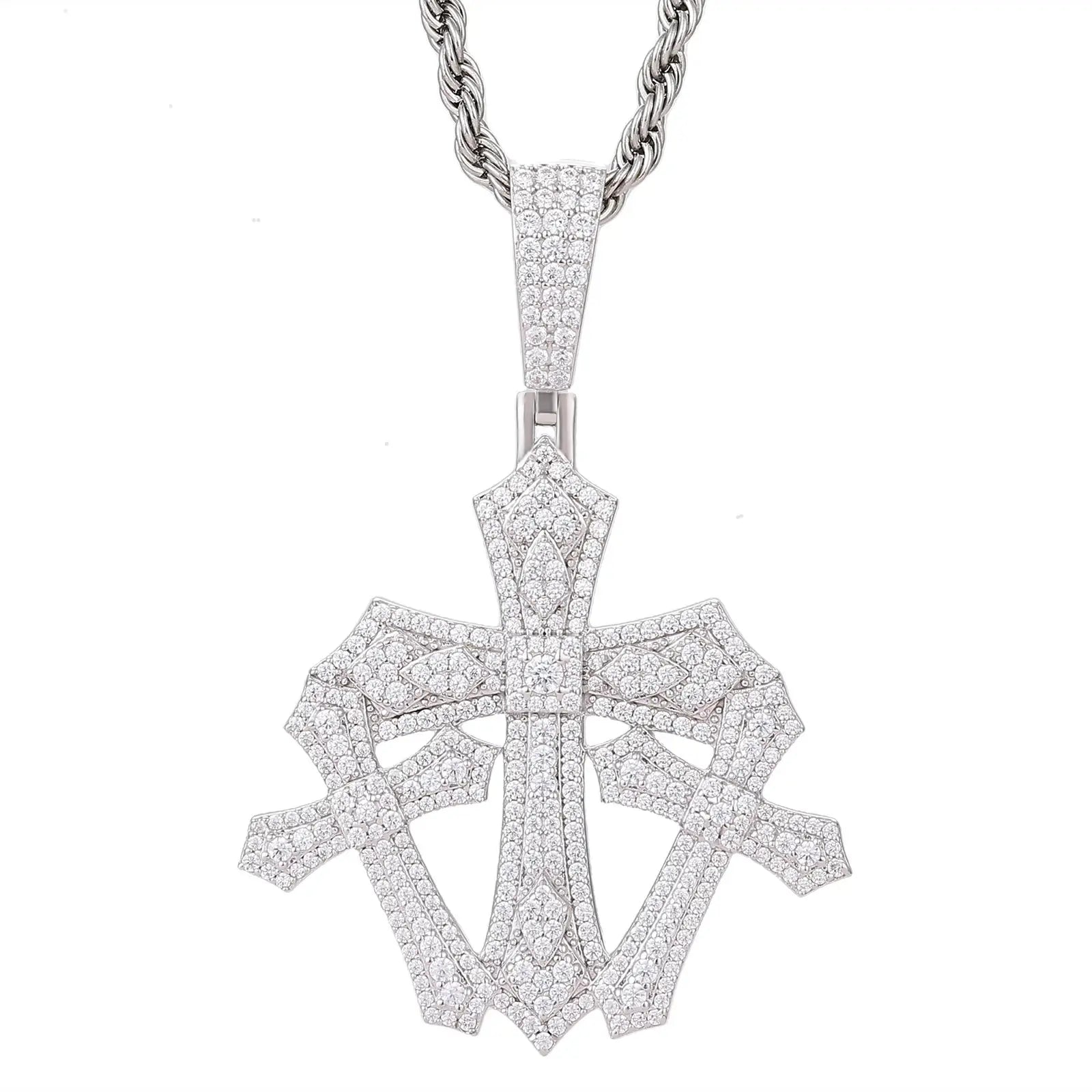 S925 Moissanite Triple Iris Cross Pendant
