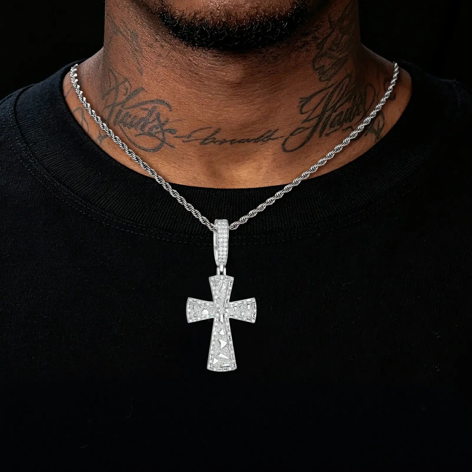 S925 Moissanite Gold Nugget Latin Cross Pendant