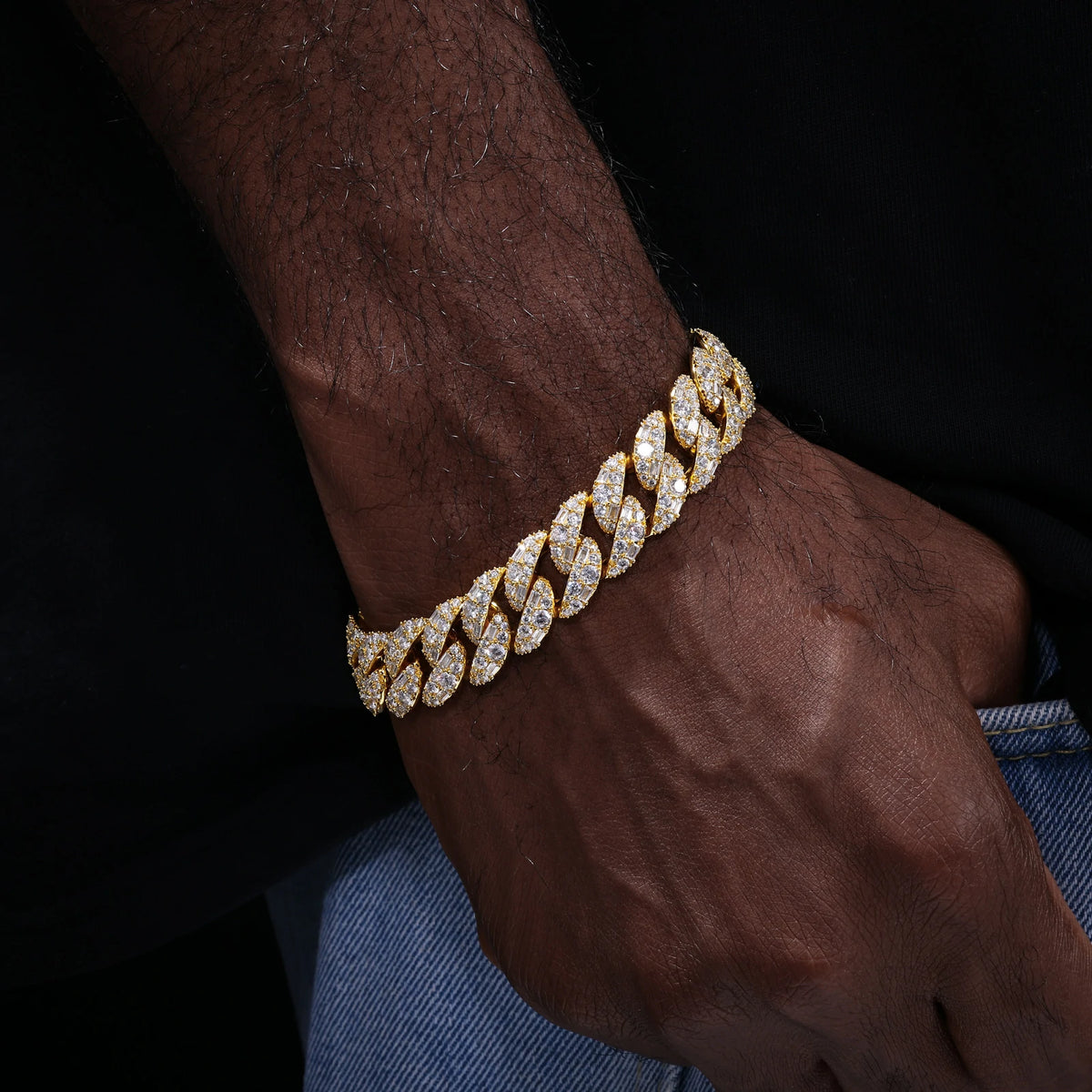 14mm S925 Mix-cut Moissanite Cuban Link Bracelet