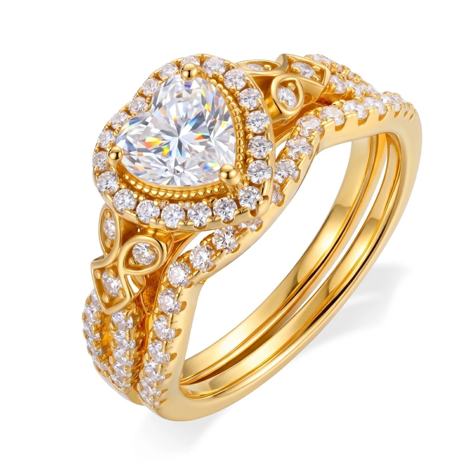 S925 0.8CT Heart Cut Moissanite Halo Wedding Ring Set