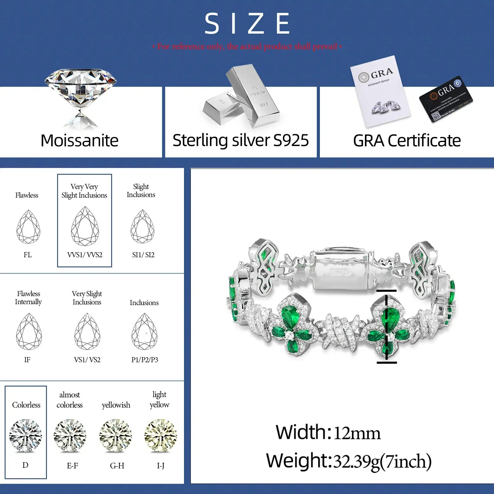 12mm S925 Moissanite Thorn Colored Cross Link Bracelet