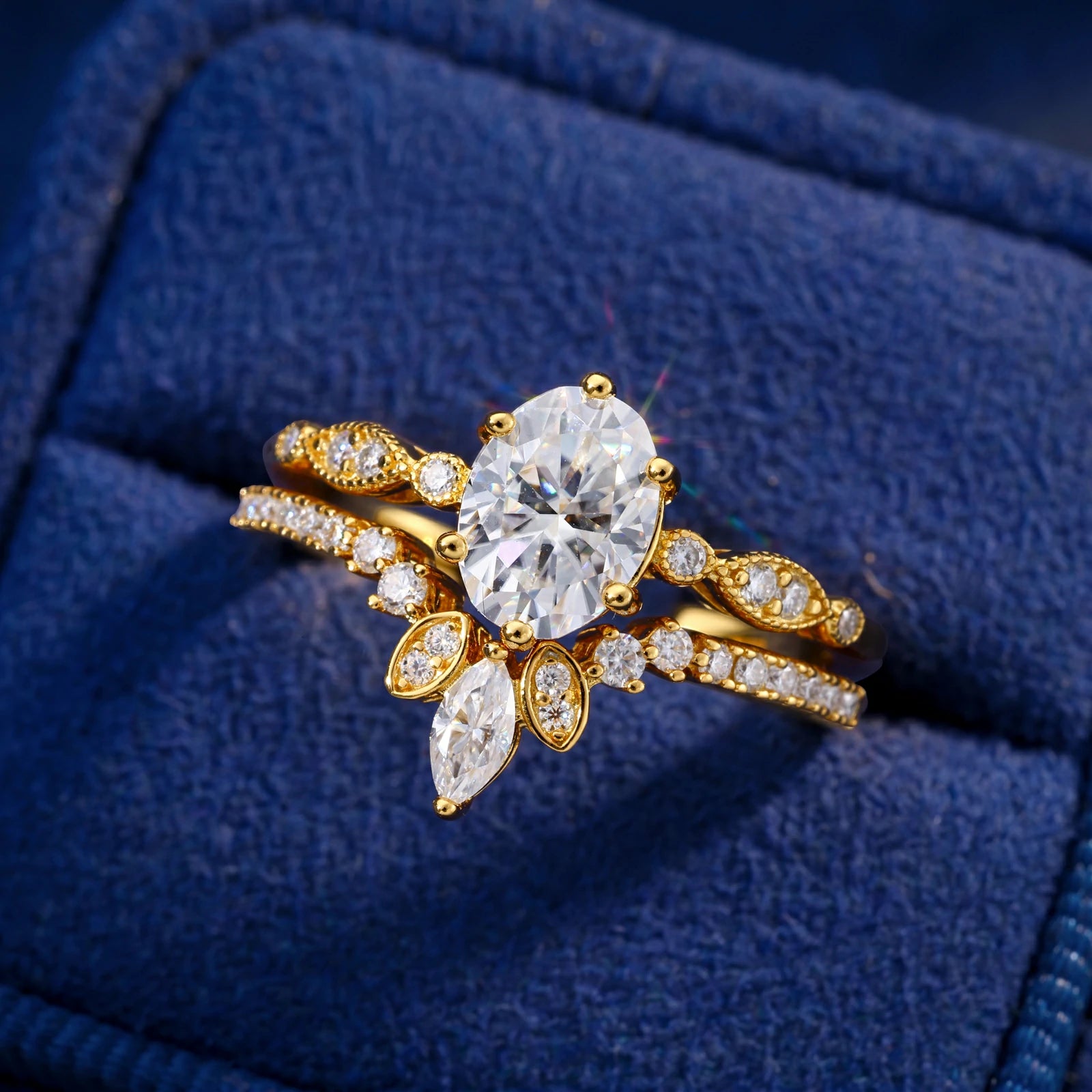 S925 Moissanite 2PC Crown Engagement Ring Set