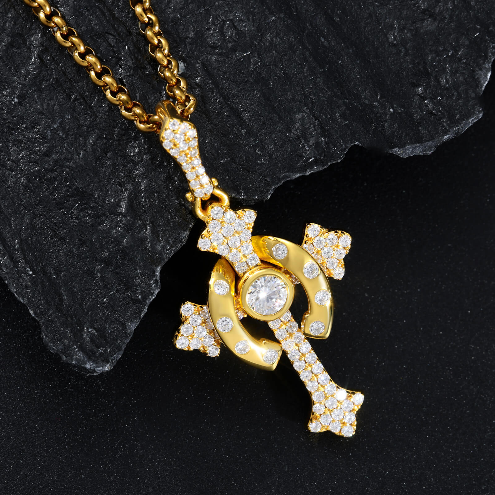 S925 Moissanite Horseshoe Scepter Pendant