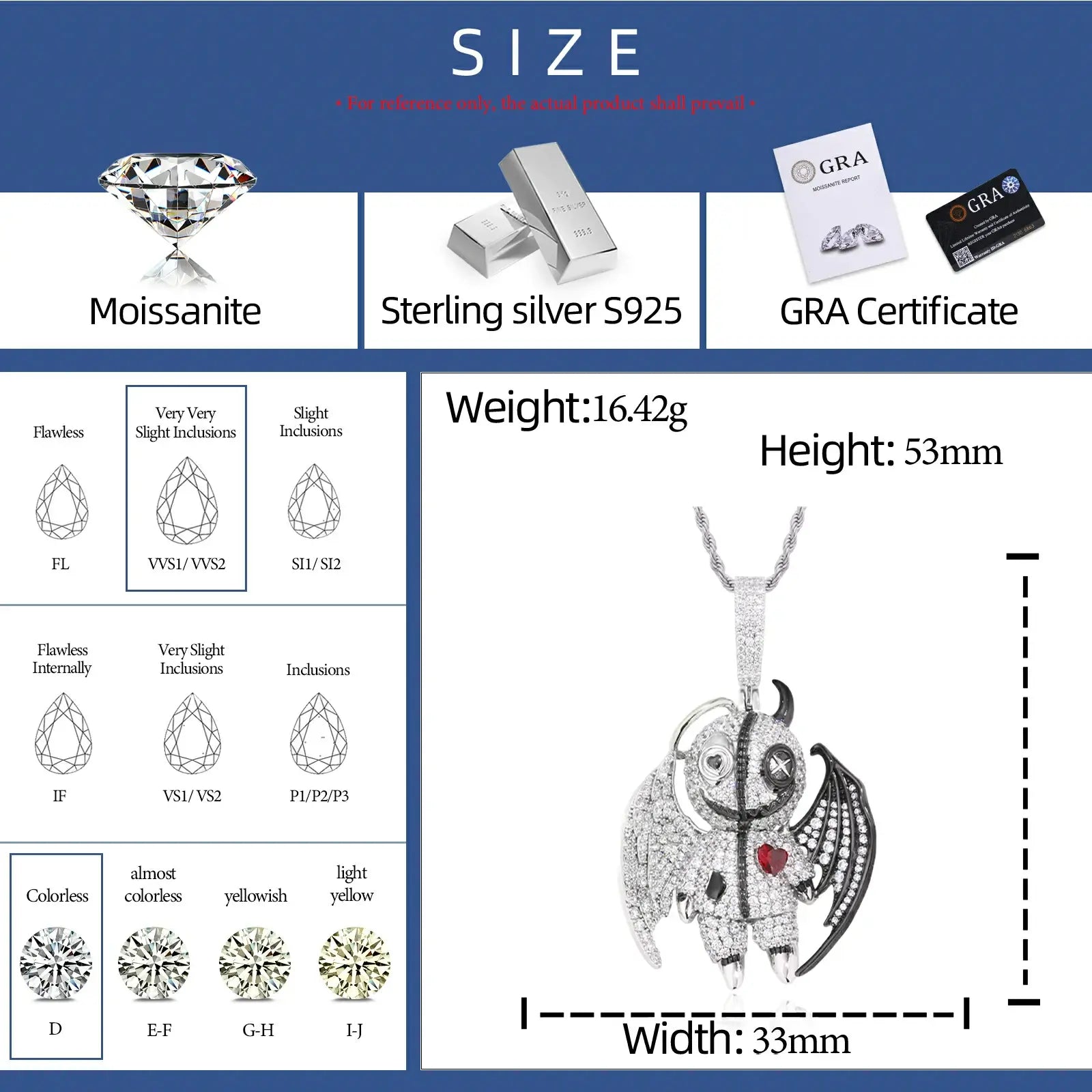S925 Moissanite Angels and Demons Pendant