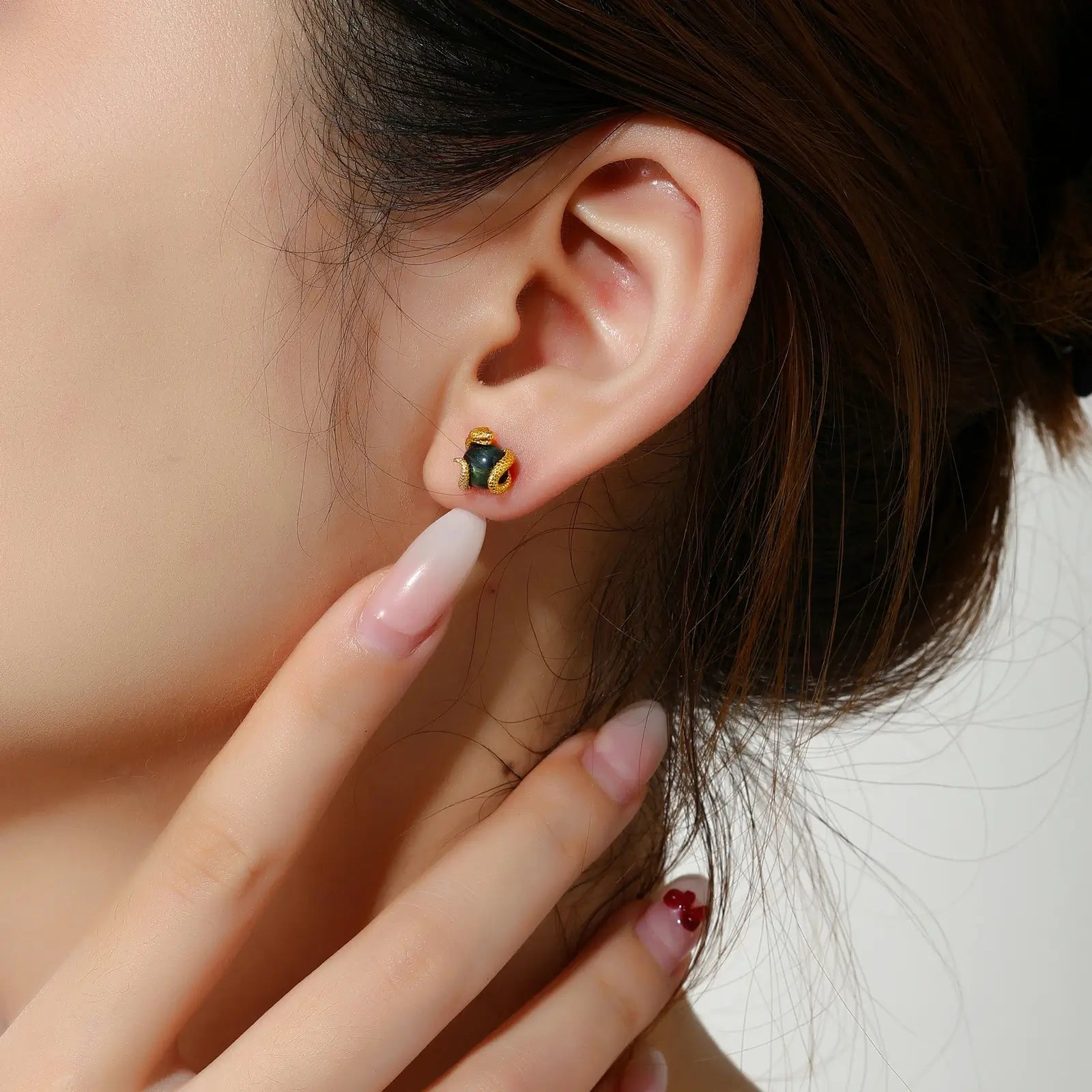 S925 Tiger's Eye Stone Snake Stud Earrings