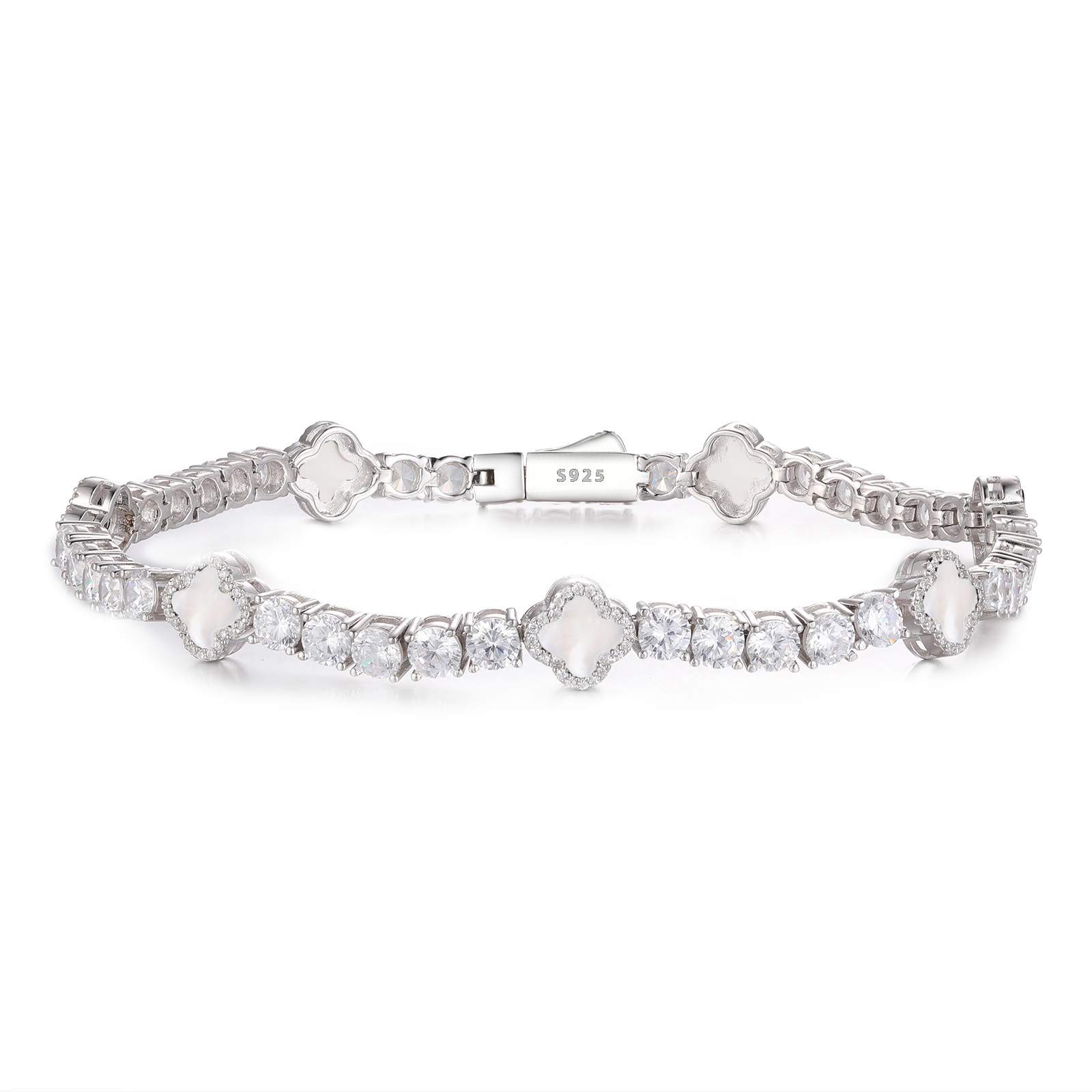 4mm S925 Moissanite Tennis Bracelet With Four Leaf Clover