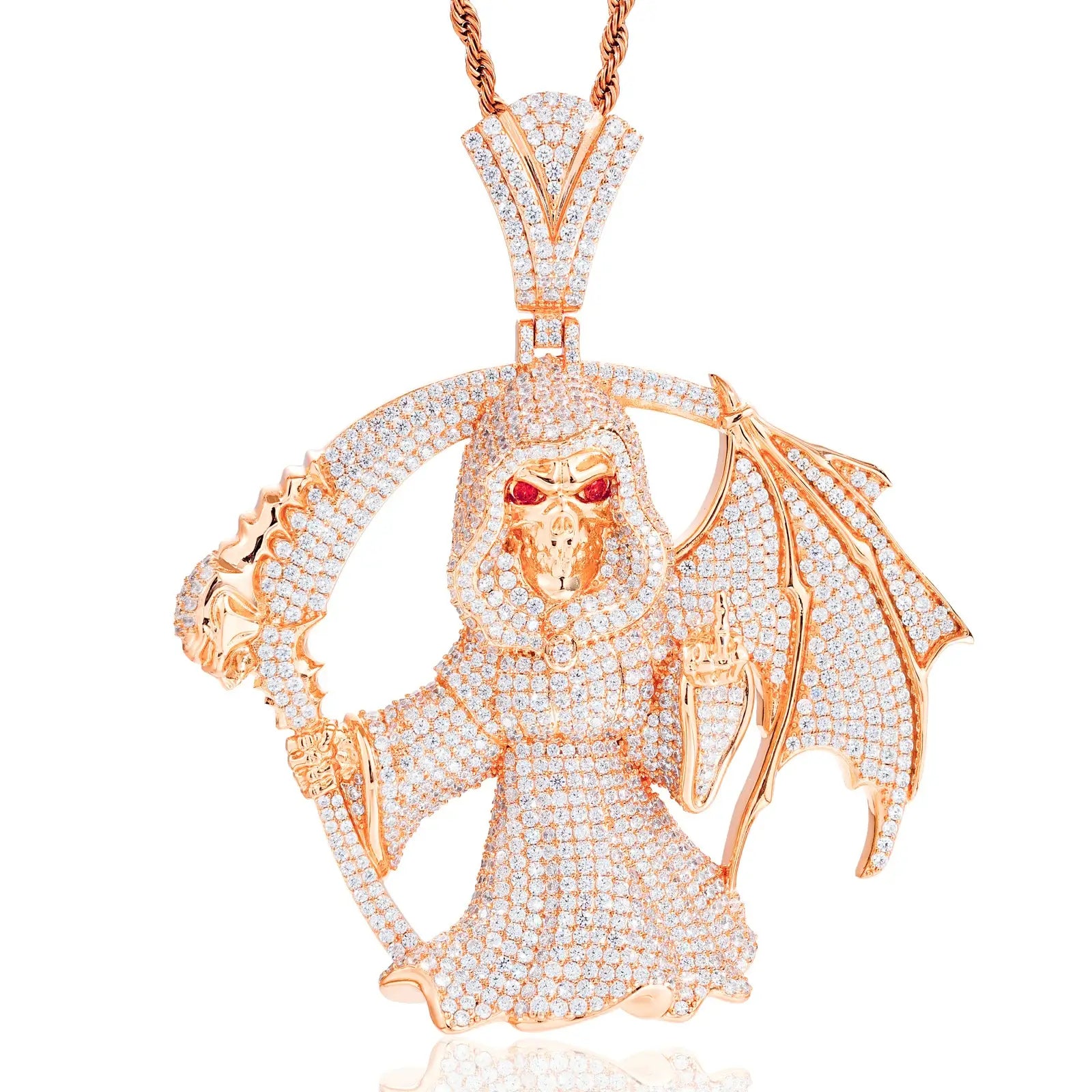 S925 Moissanite Winged Grim Reaper Pendant | One-finger Salute