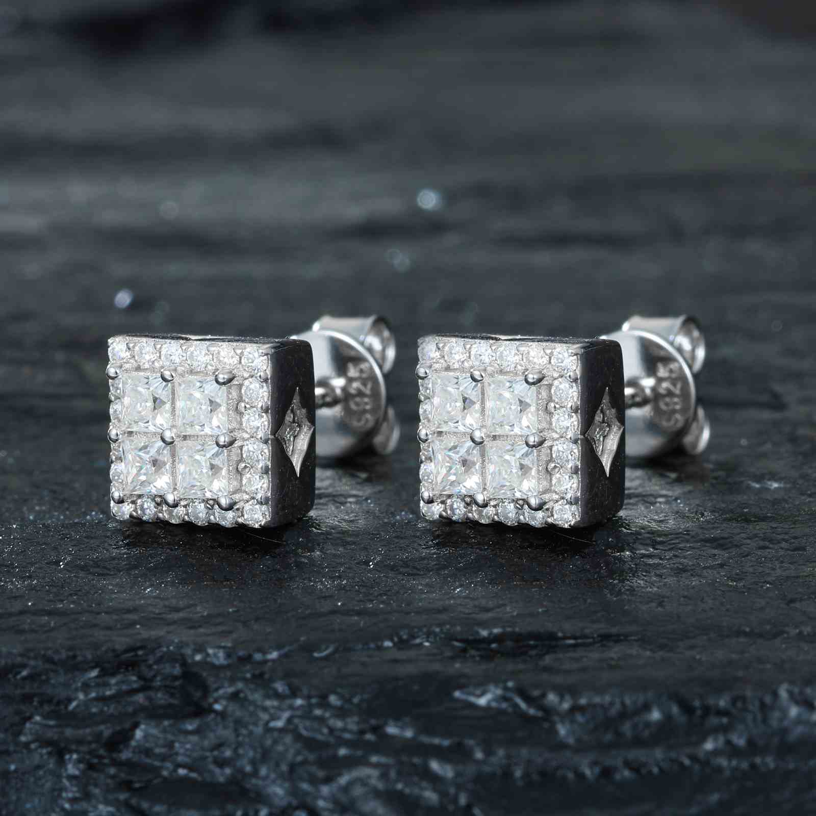 S925 Moissanite Window Square Stud Earrings