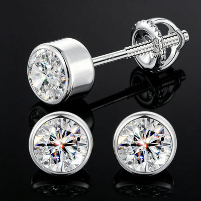 S925 Bezel Setting Moissanite Solitaire Stud Earrings