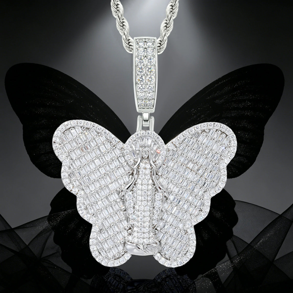 S925 Moissanite Virgin Mary Butterfly Pendant