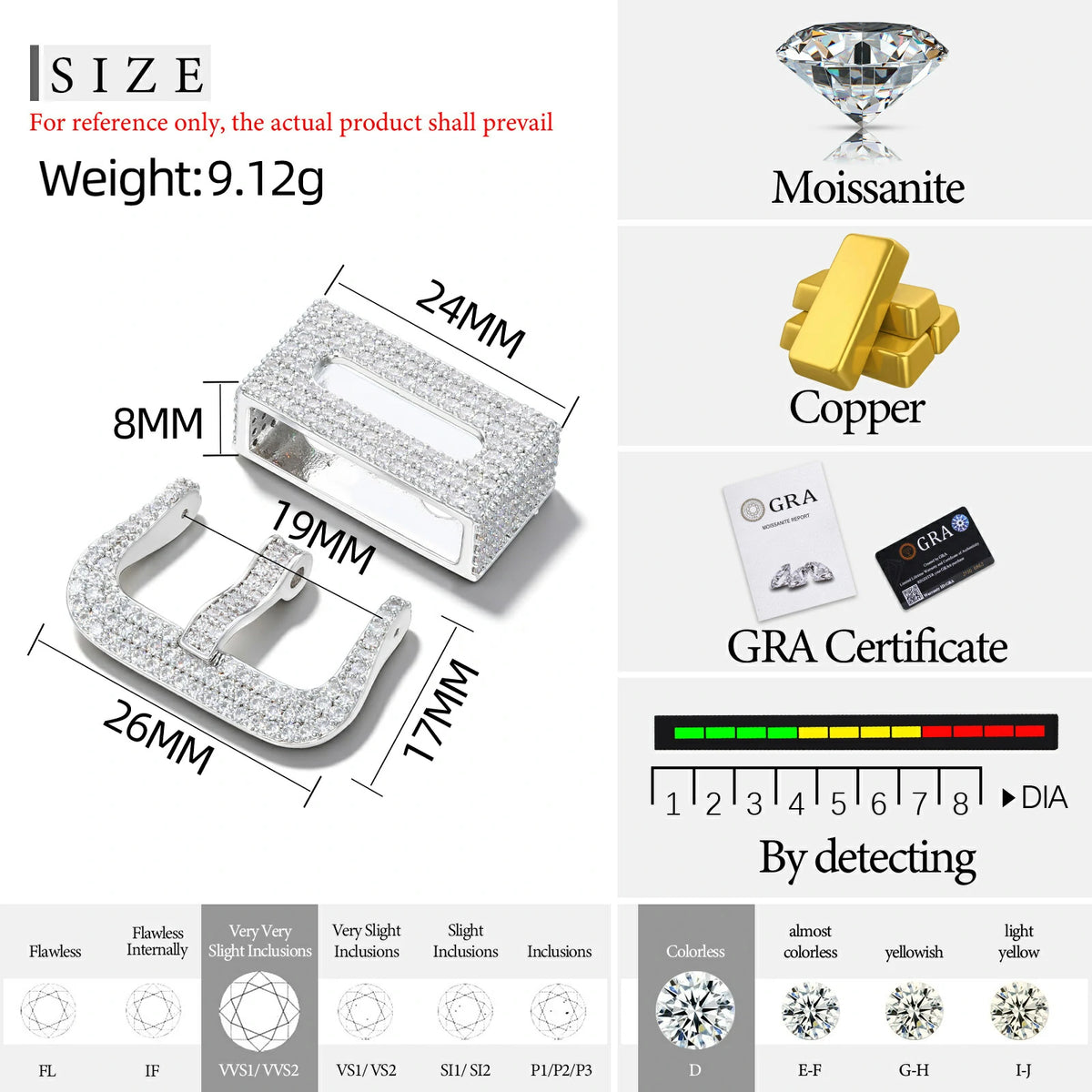 Moissanite Watch Strap Keeper and Buckle Clasp Set for GA2100/DW6900/DW5600/GM2100