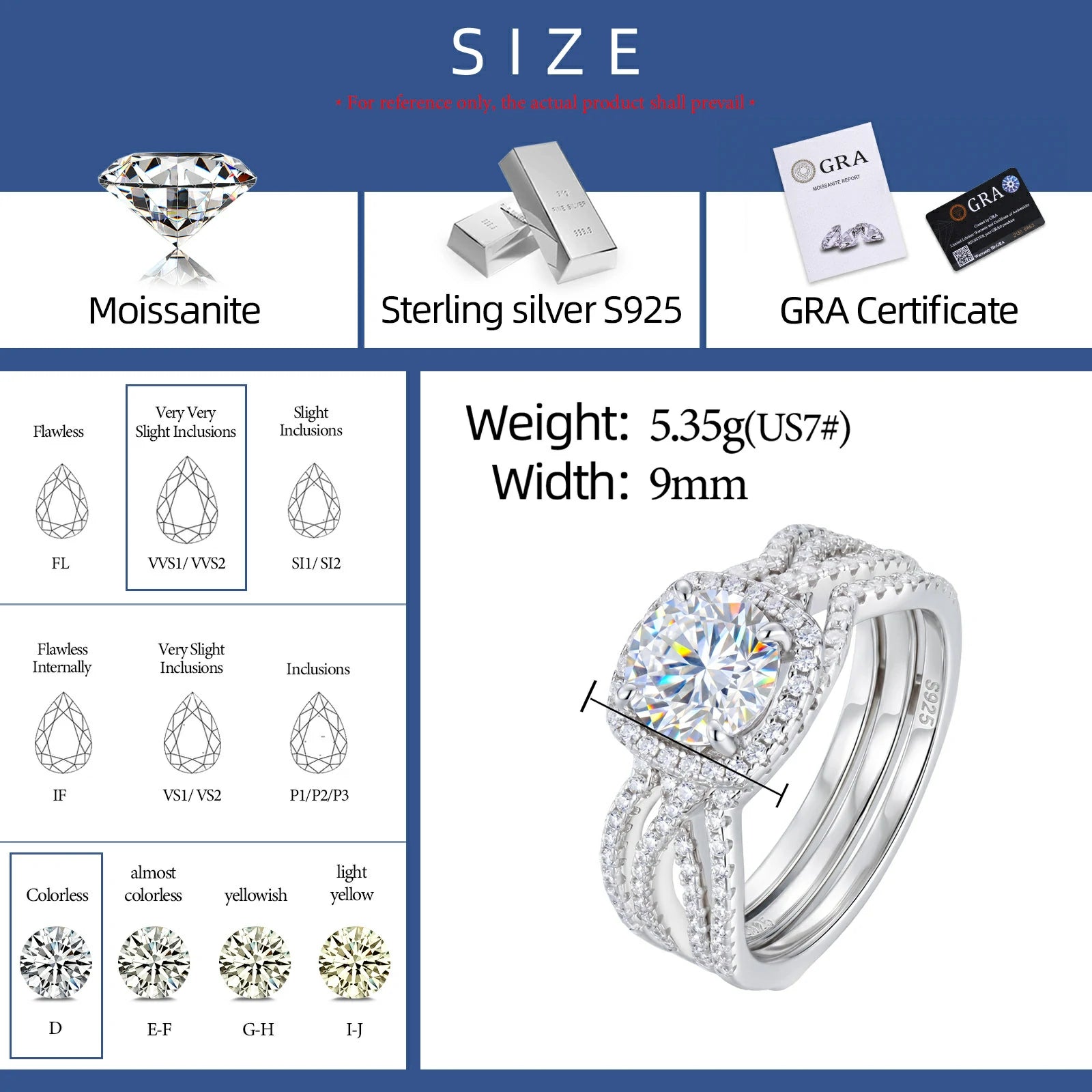 S925 Moissanite 1.2CT Halo Wedding Ring Set