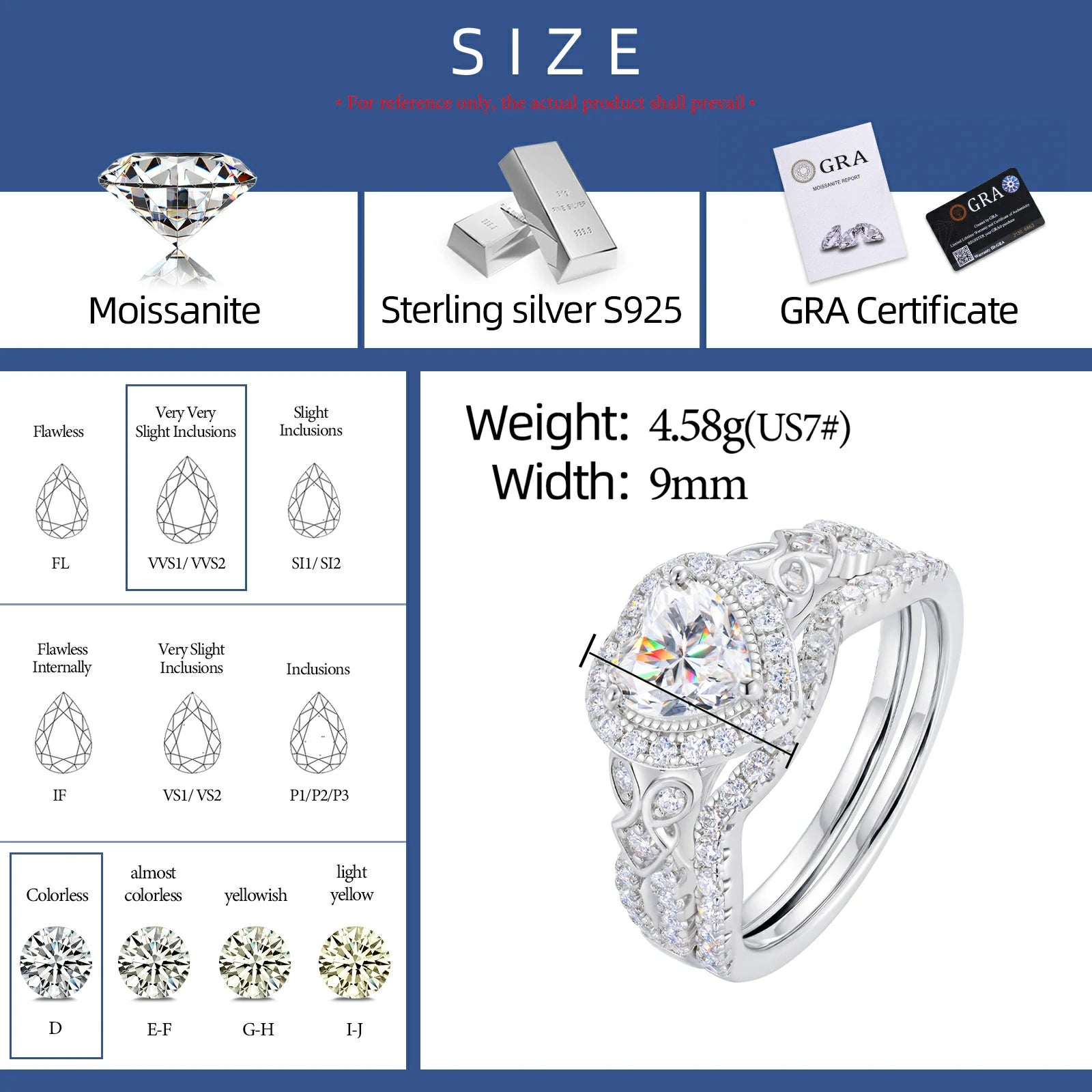 S925 0.8CT Heart Cut Moissanite Halo Wedding Ring Set