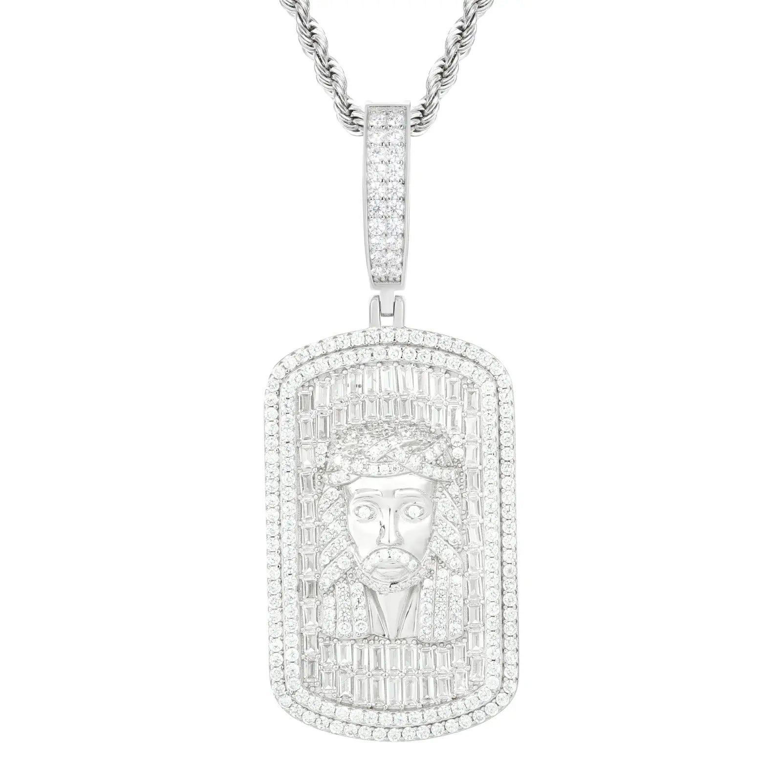 S925 Baguette Moissanite Jesus Dog Tag Pendant