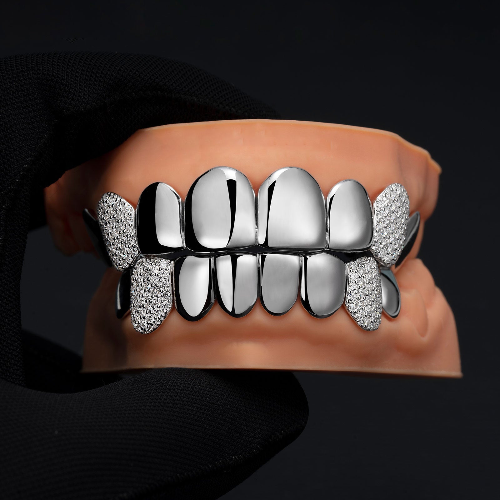 S925 Custom Polished Gold & Moissanite Diamond Grillz