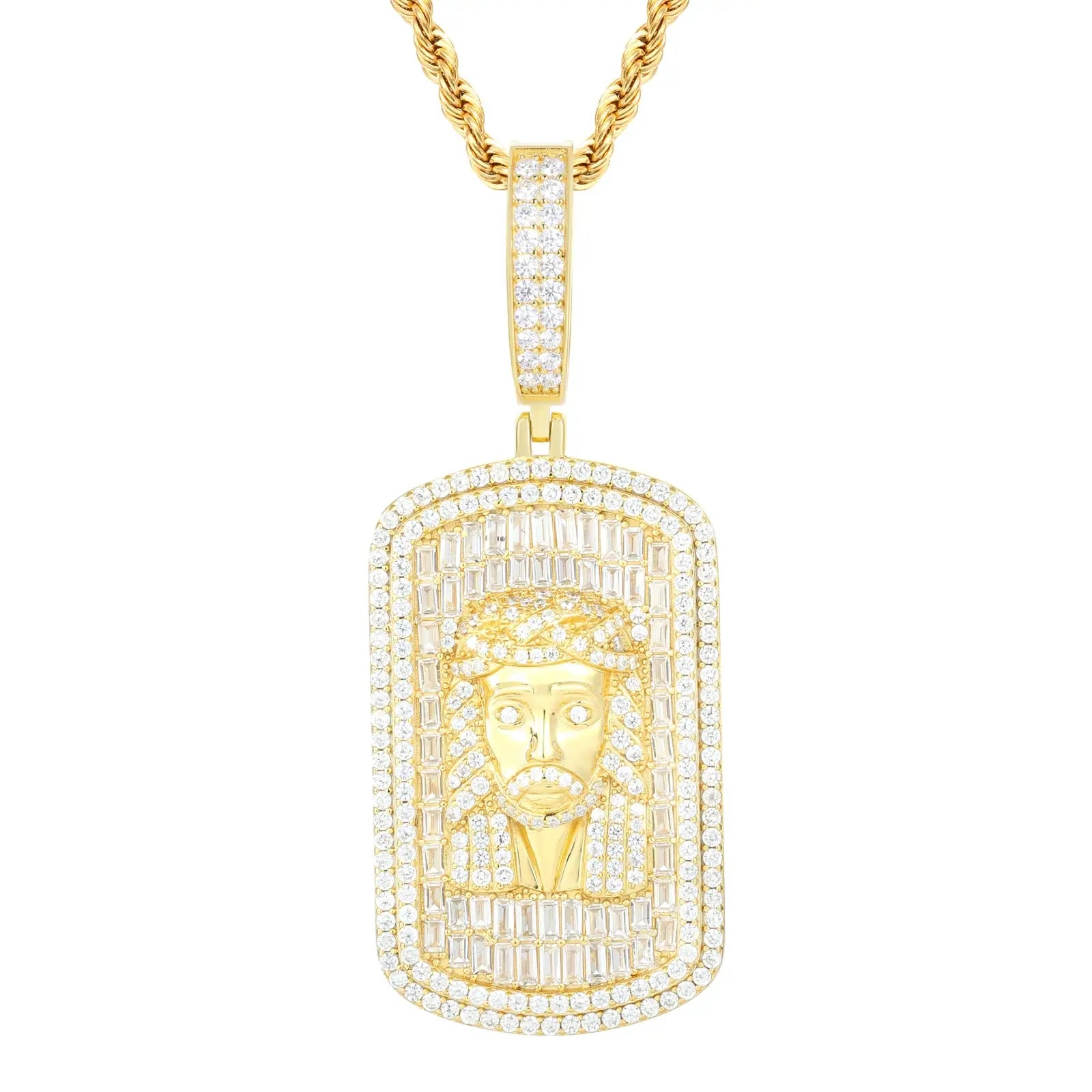 S925 Baguette Moissanite Jesus Dog Tag Pendant