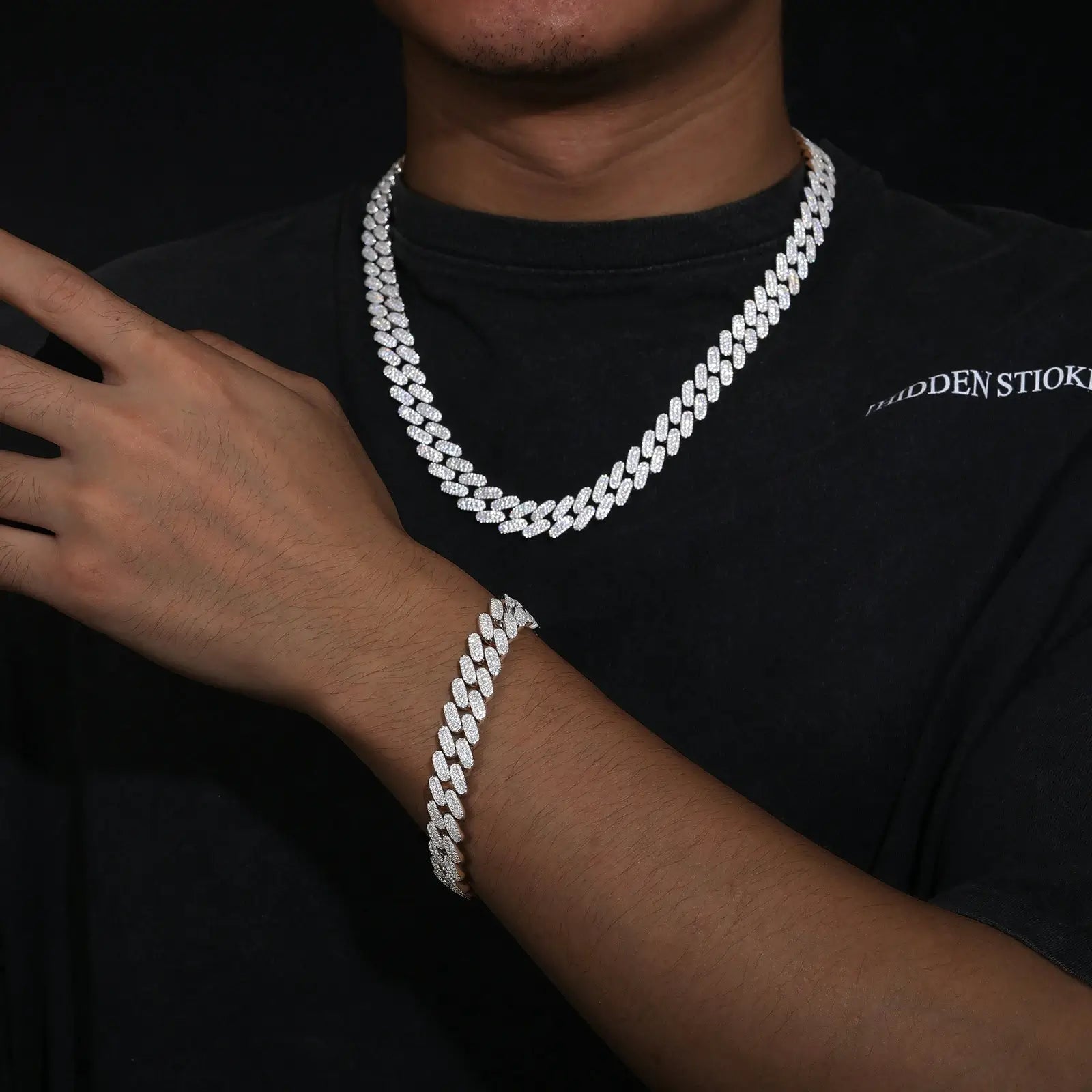 12mm S925 3 Row Moissanite Cuban Link Bracelet