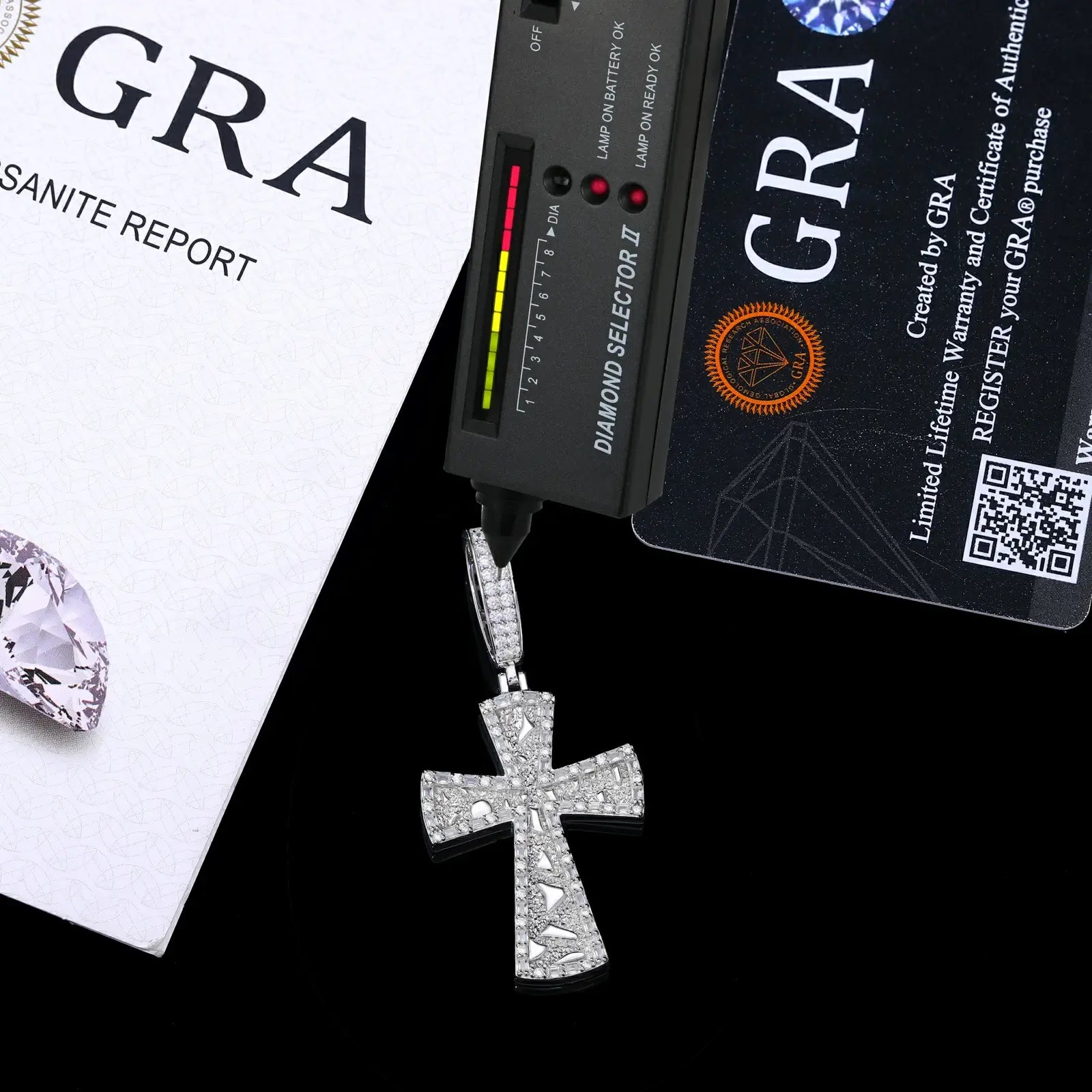 S925 Moissanite Gold Nugget Latin Cross Pendant