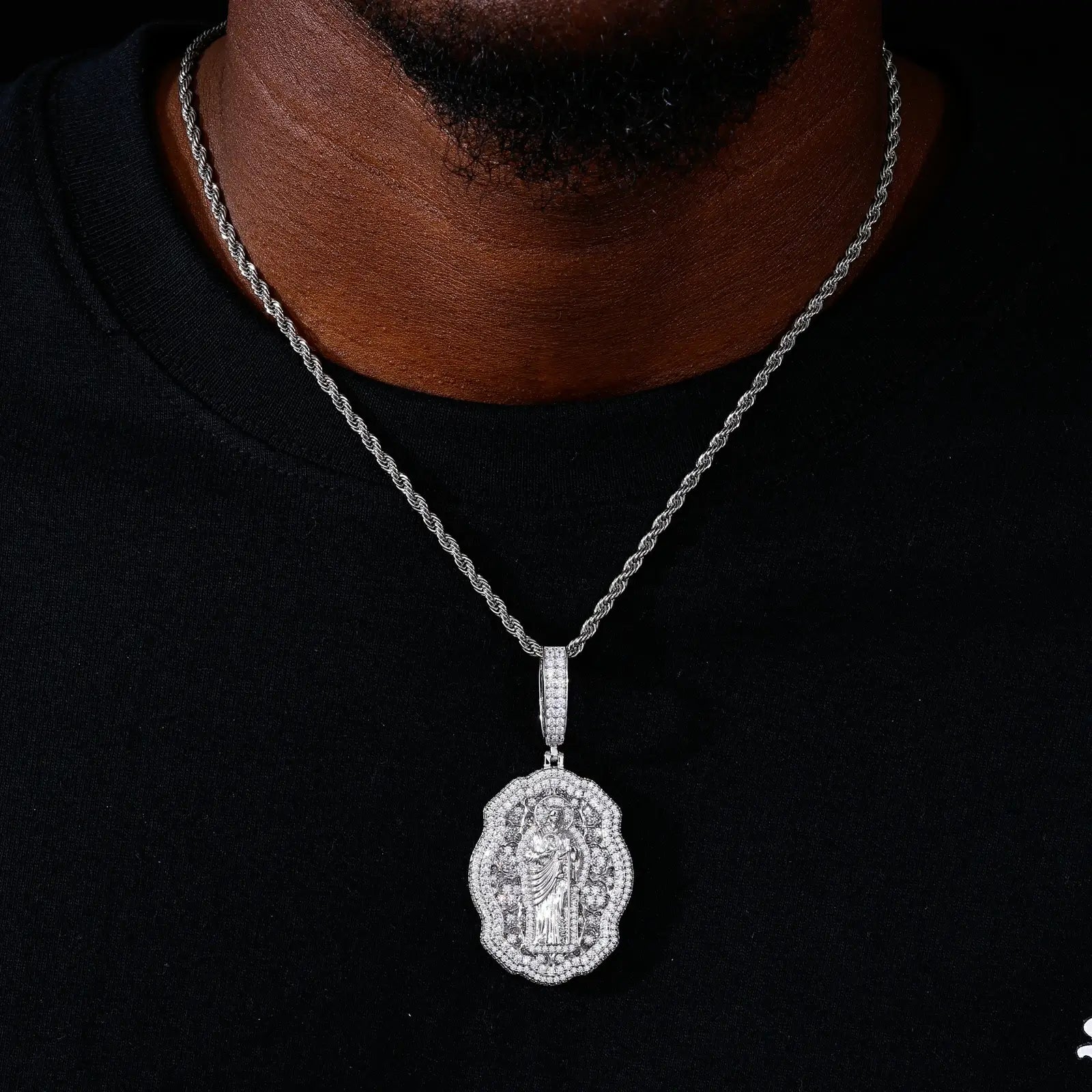 S925 Moissanite Sant Judas Badge Pendant