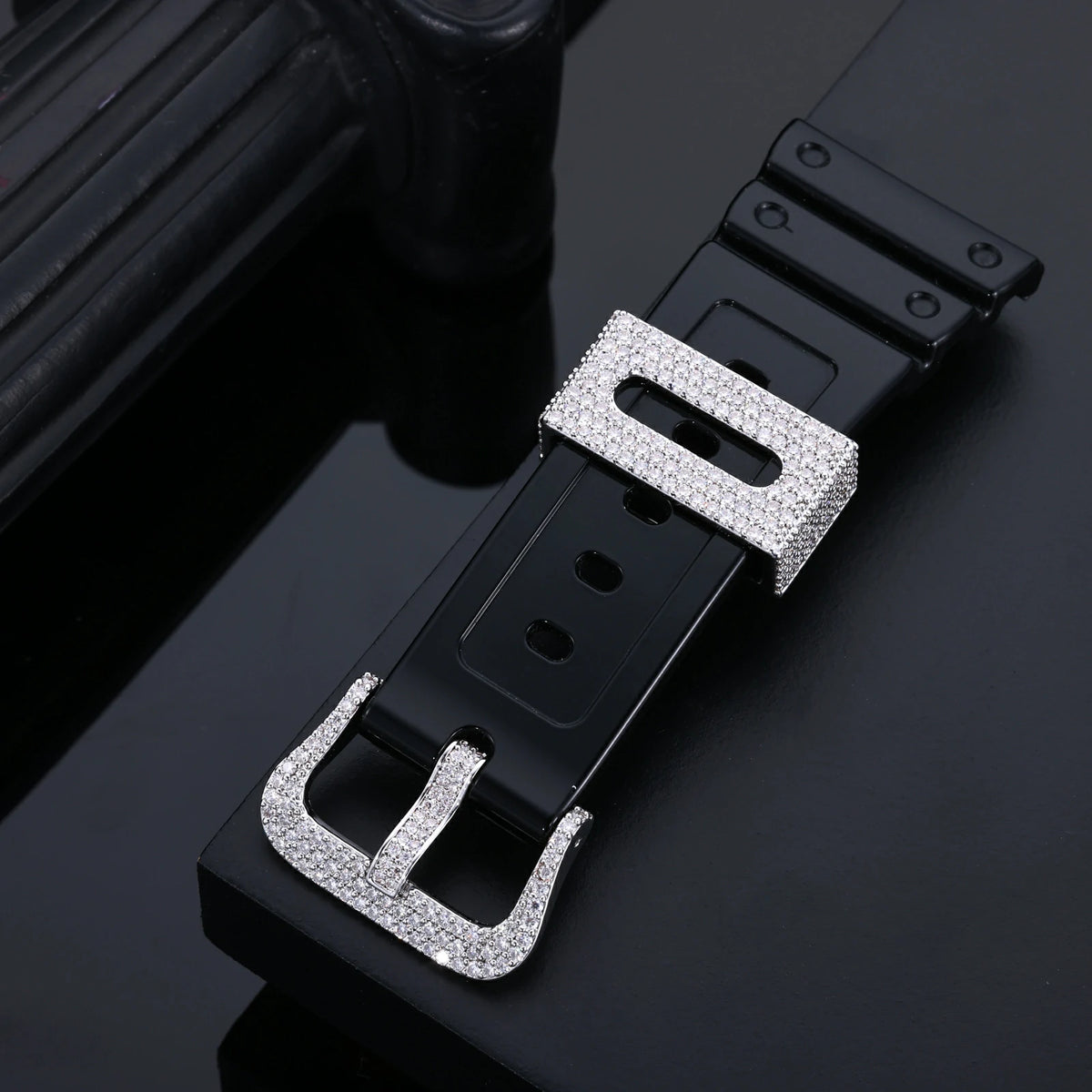 Moissanite Watch Strap Keeper and Buckle Clasp Set for GA2100/DW6900/DW5600/GM2100