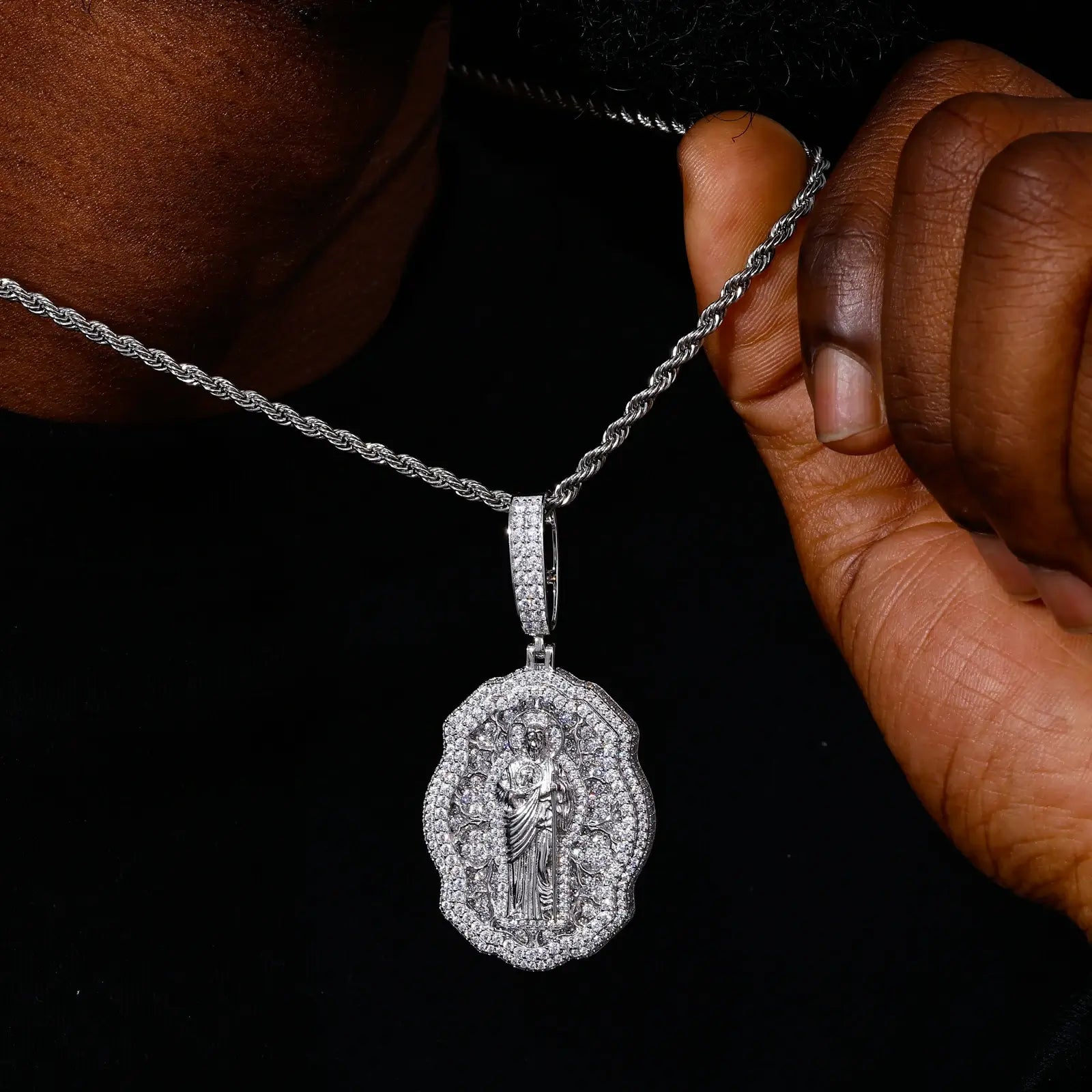 S925 Moissanite Sant Judas Badge Pendant