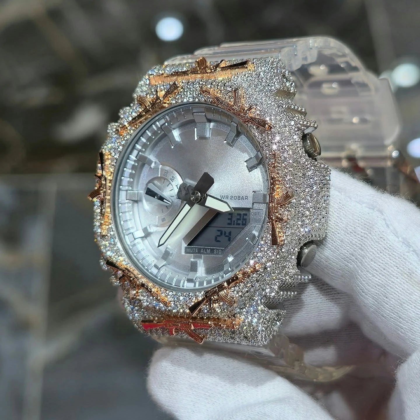 S925 Moissanite AK 47 Watch Bezel for GA2100 Series