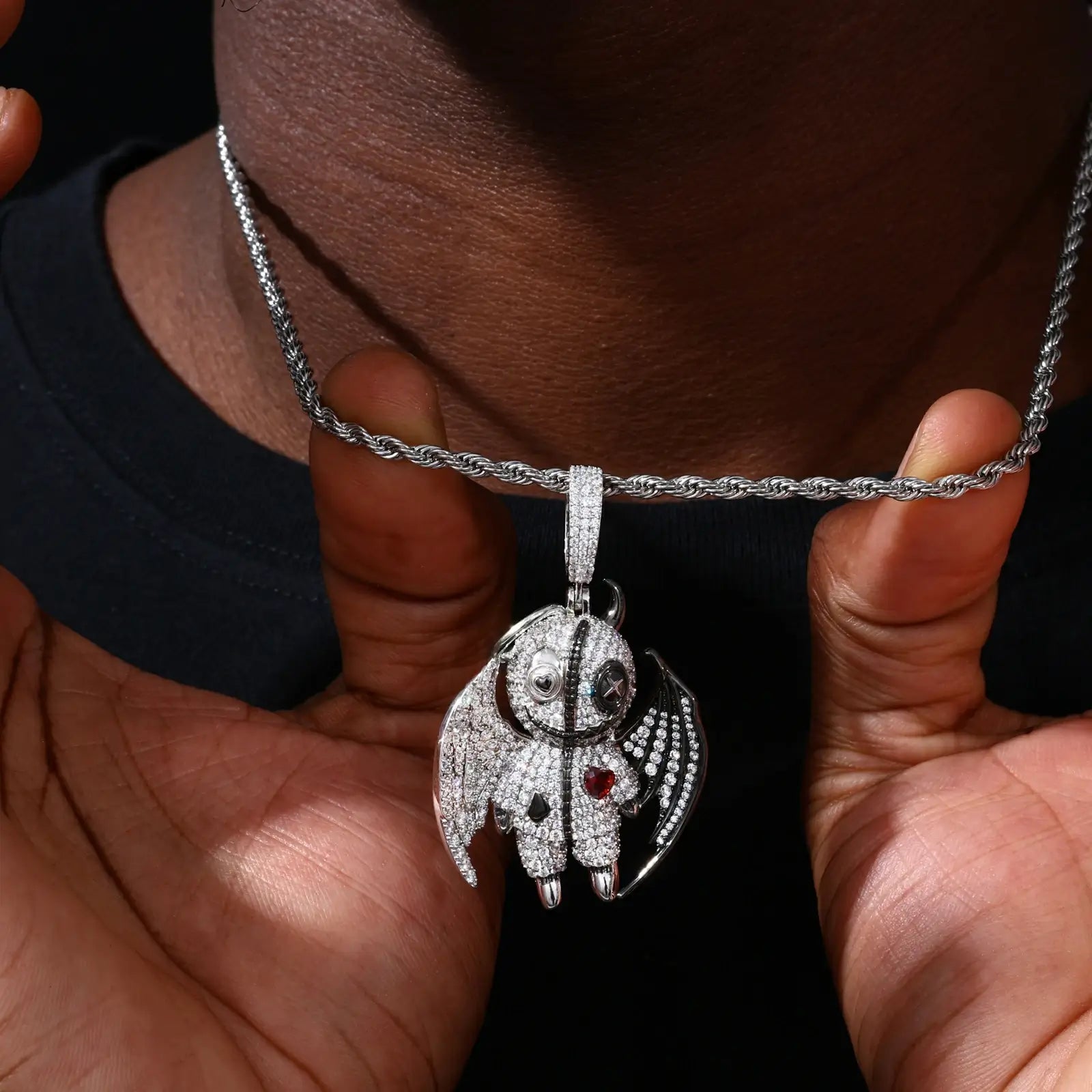 S925 Moissanite Angels and Demons Pendant