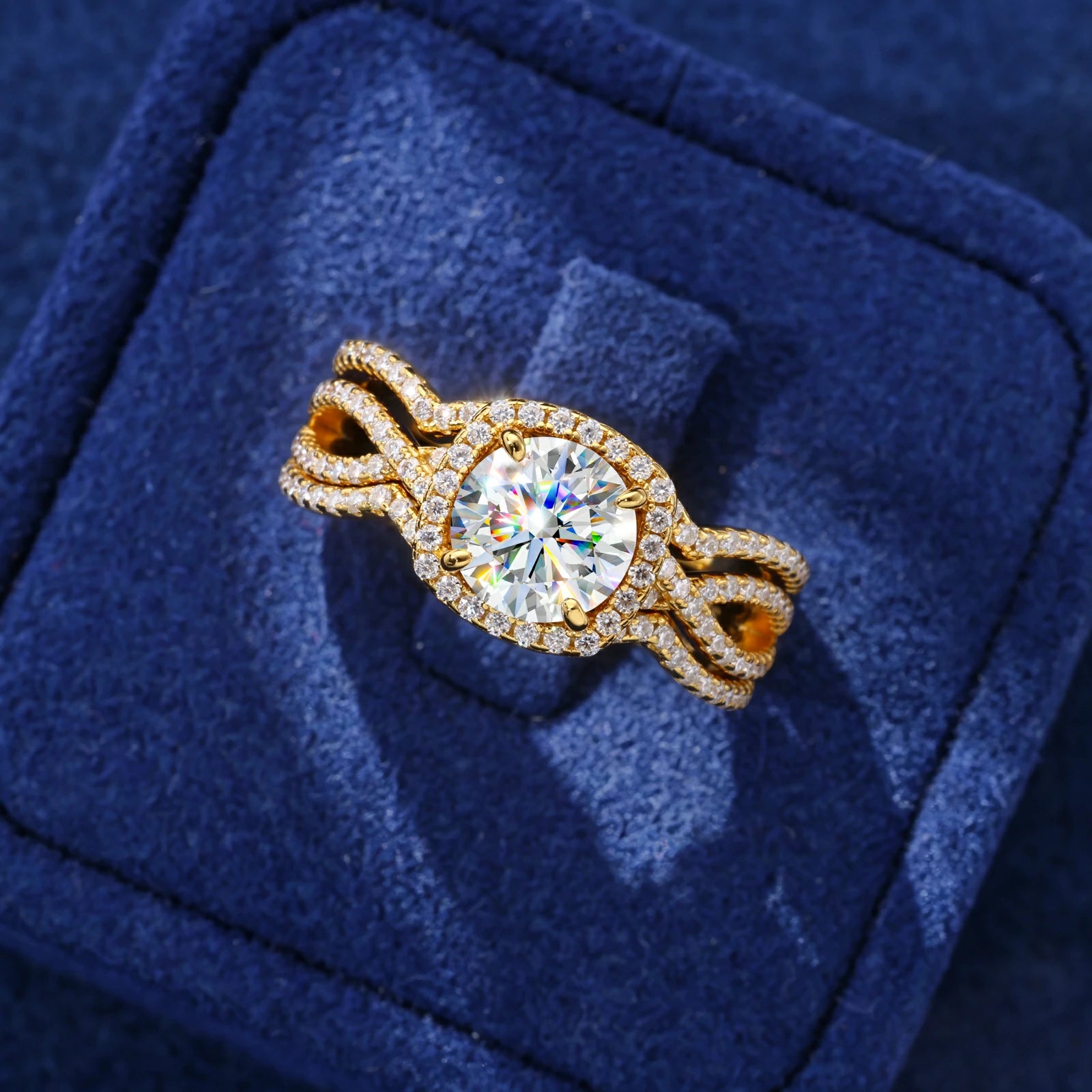S925 Moissanite 1.2CT Halo Wedding Ring Set