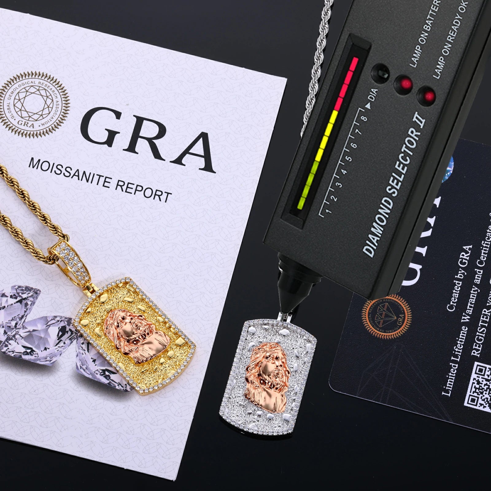 S925 Moissanite Gold Nugget Jesus Dog Tag Pendant