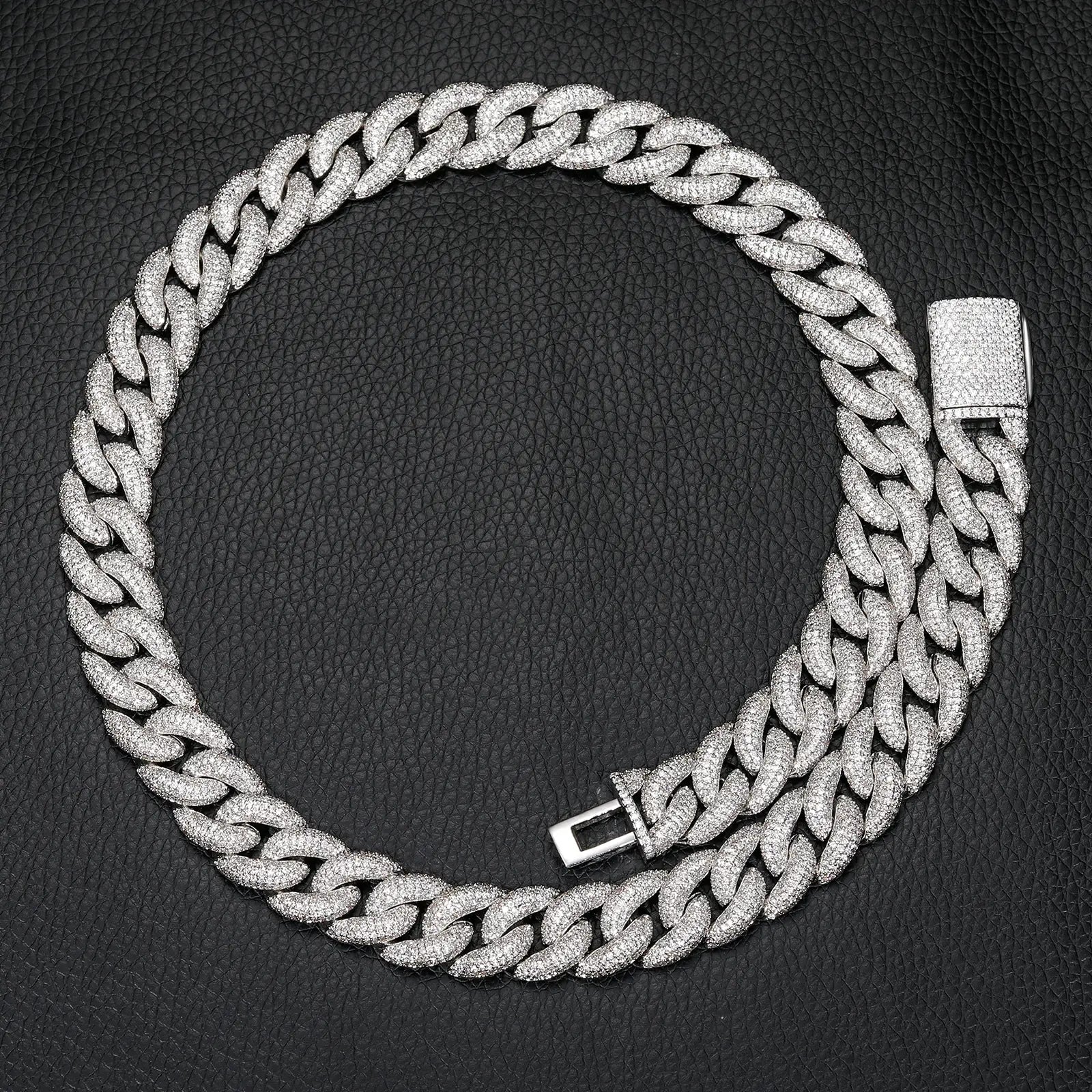 14mm S925 4 Rows Moissanite Curb Cuban Link Chain