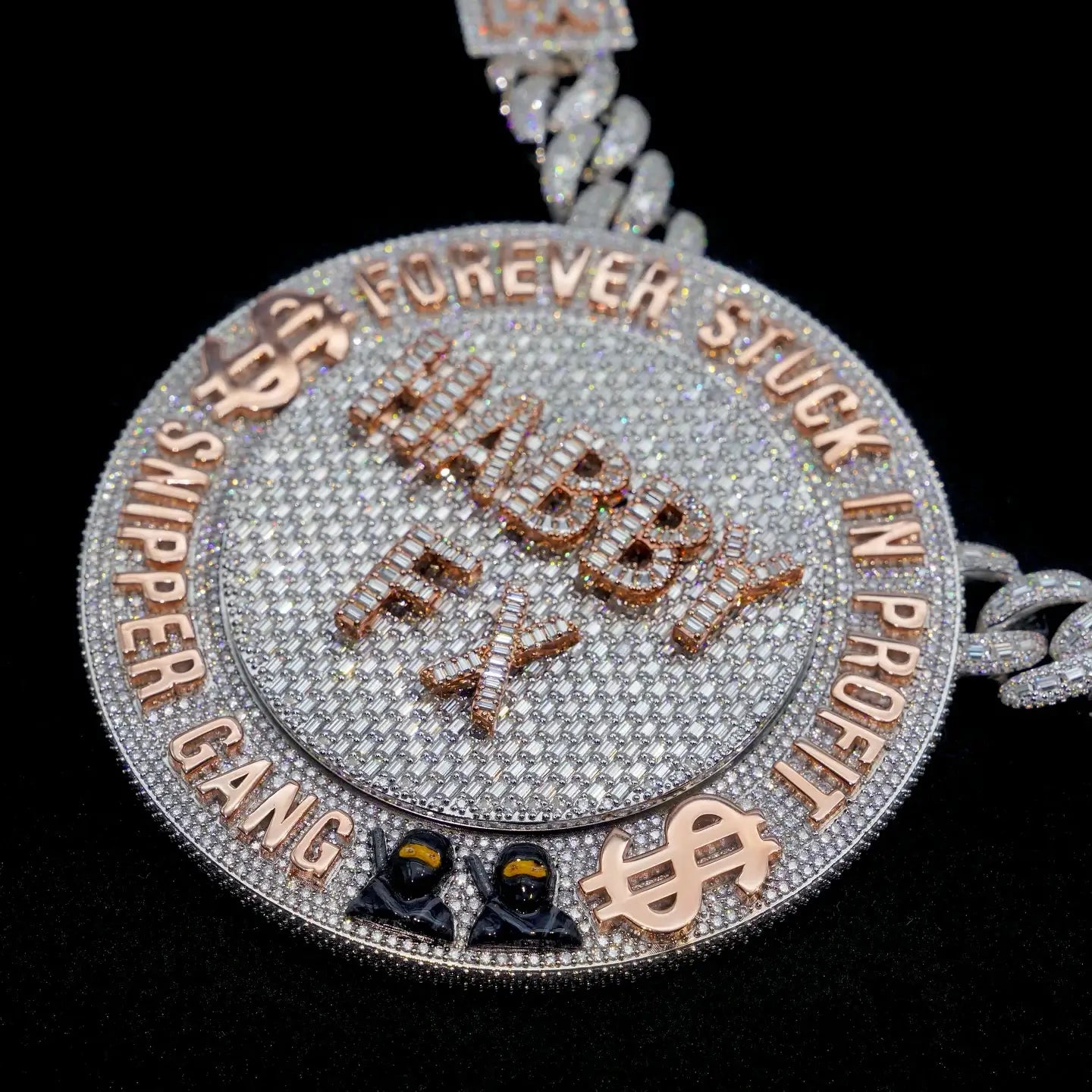 HABBY FX Dog Tag Pendant With FX Sign Cuban Chain
