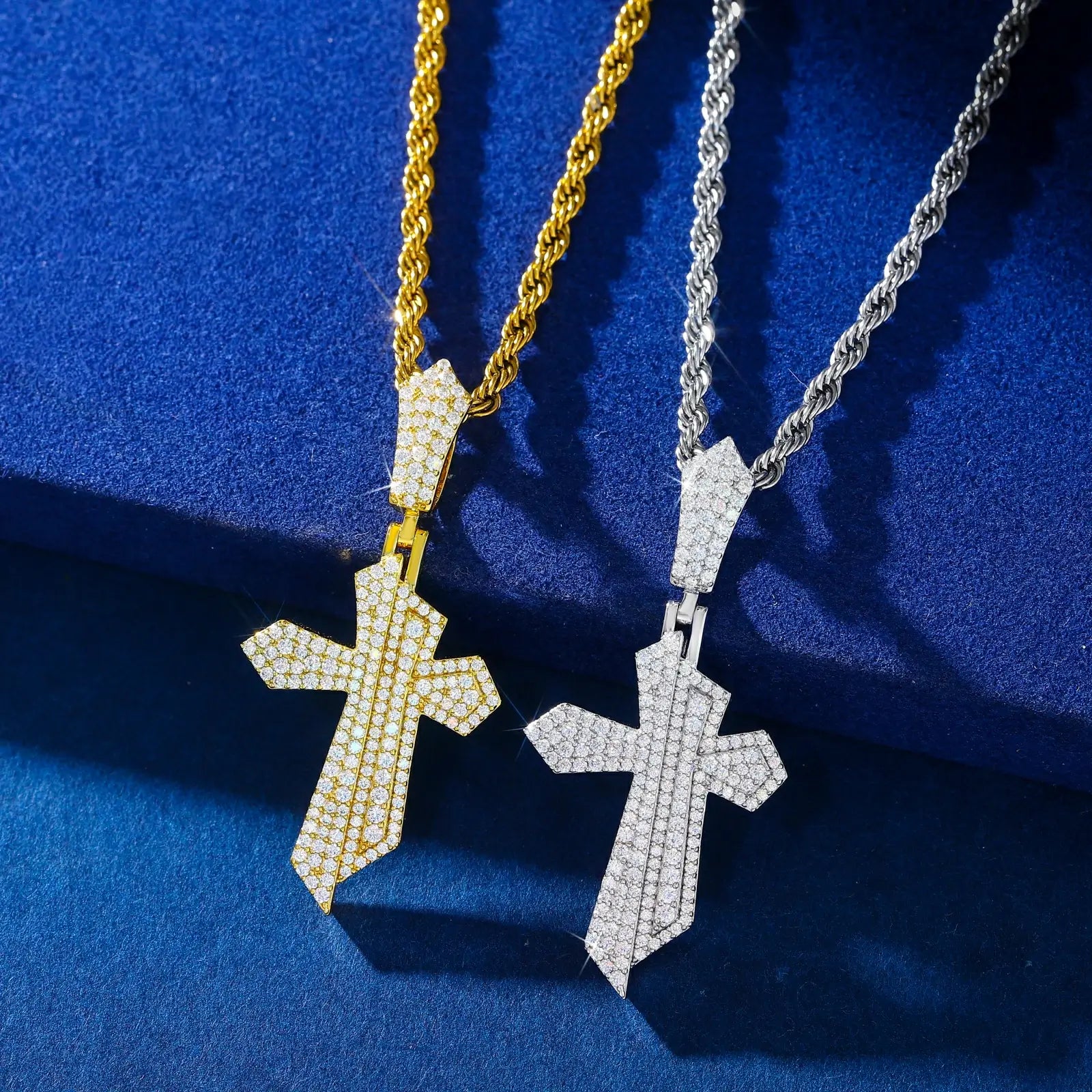 S925 Moissanite Displacement Cross Pendant