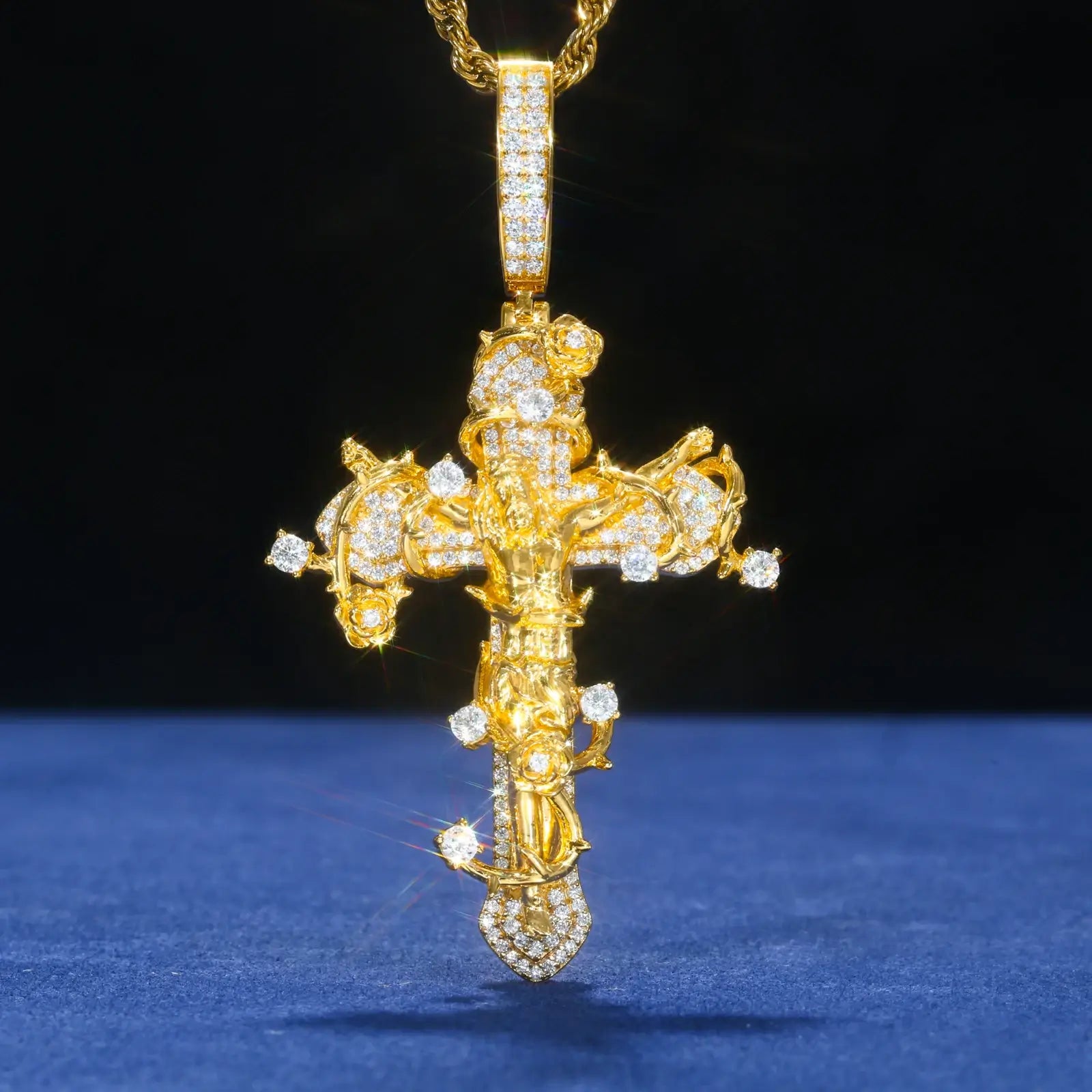 S925 Moissanite Thorny Rose Crucifix Pendant