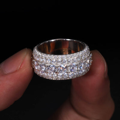 Moissanite Band Ring | 5-Row Wedding Band | White Gold & Gold