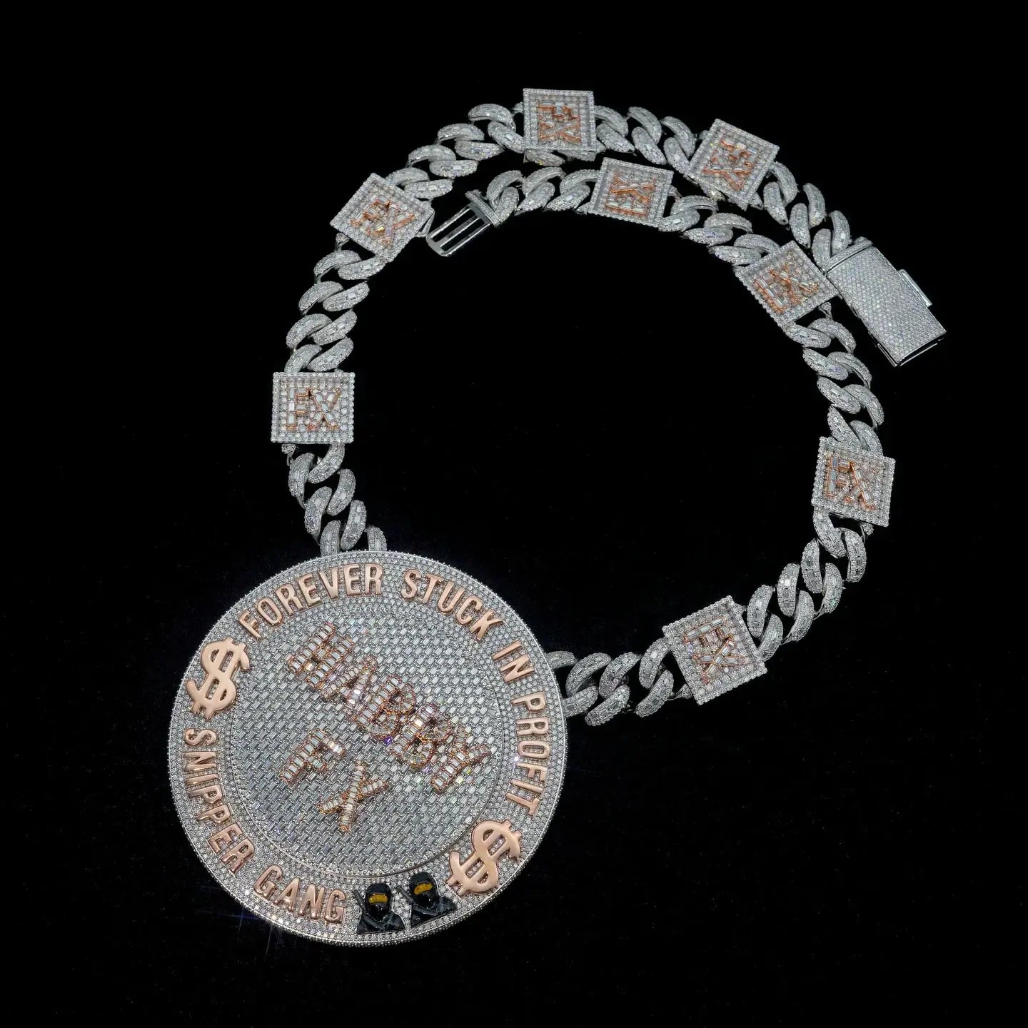HABBY FX Dog Tag Pendant With FX Sign Cuban Chain