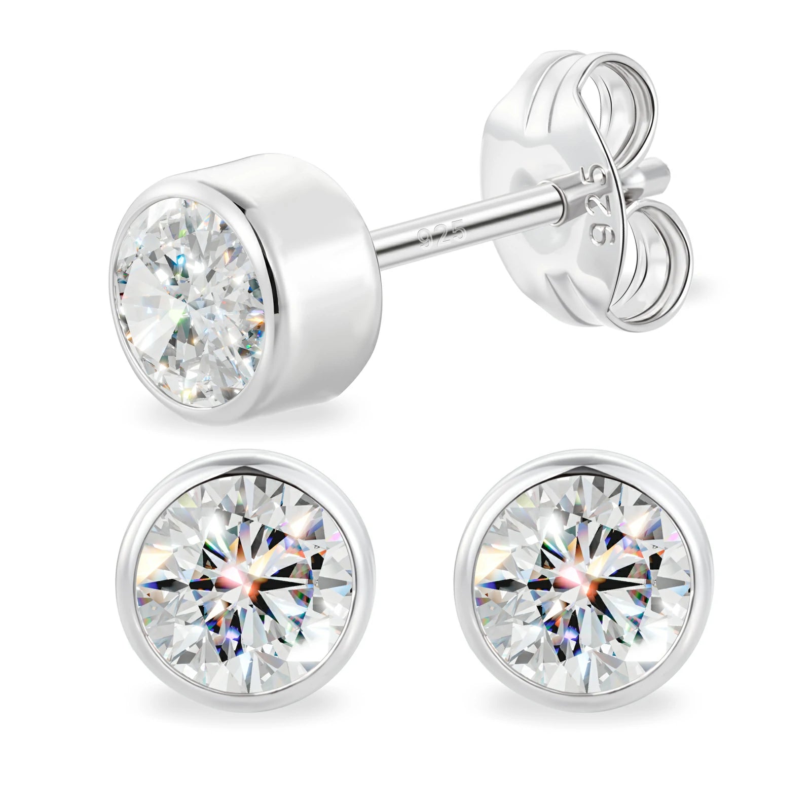S925 Bezel Setting Moissanite Solitaire Stud Earrings